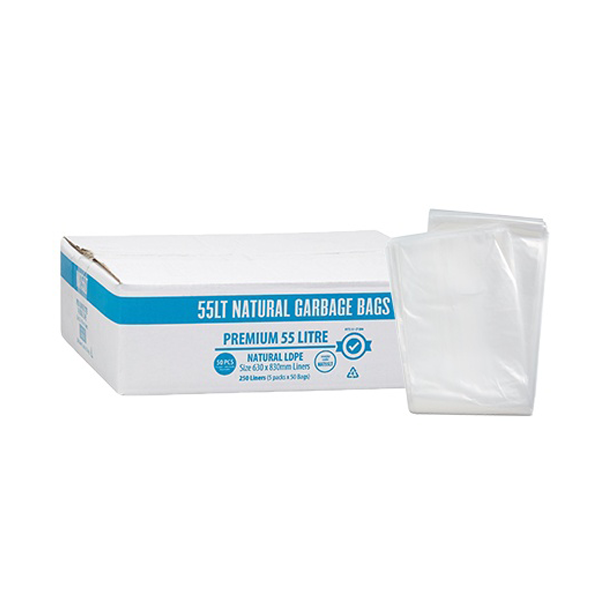 Premium Clear 55Lt Trash Bags - Heavy Duty Garbage Liners for Kitchen, Bathroom & Office Waste Disposal