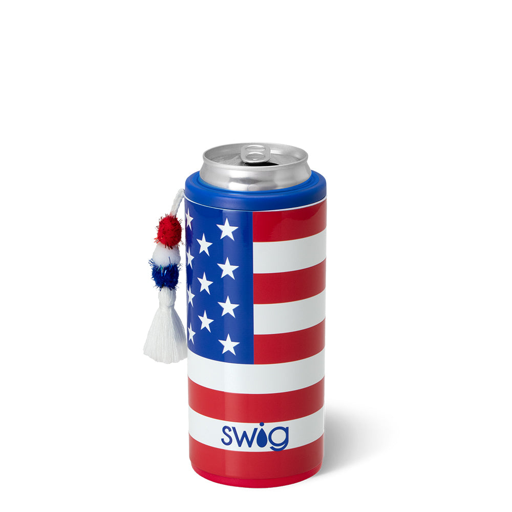 All American Skinny Can Cooler 12oz - Insulated Beer & Soda Can Holder for Camping, Tailgating & Outdoor Parties - Keep Drinks Cold in Style