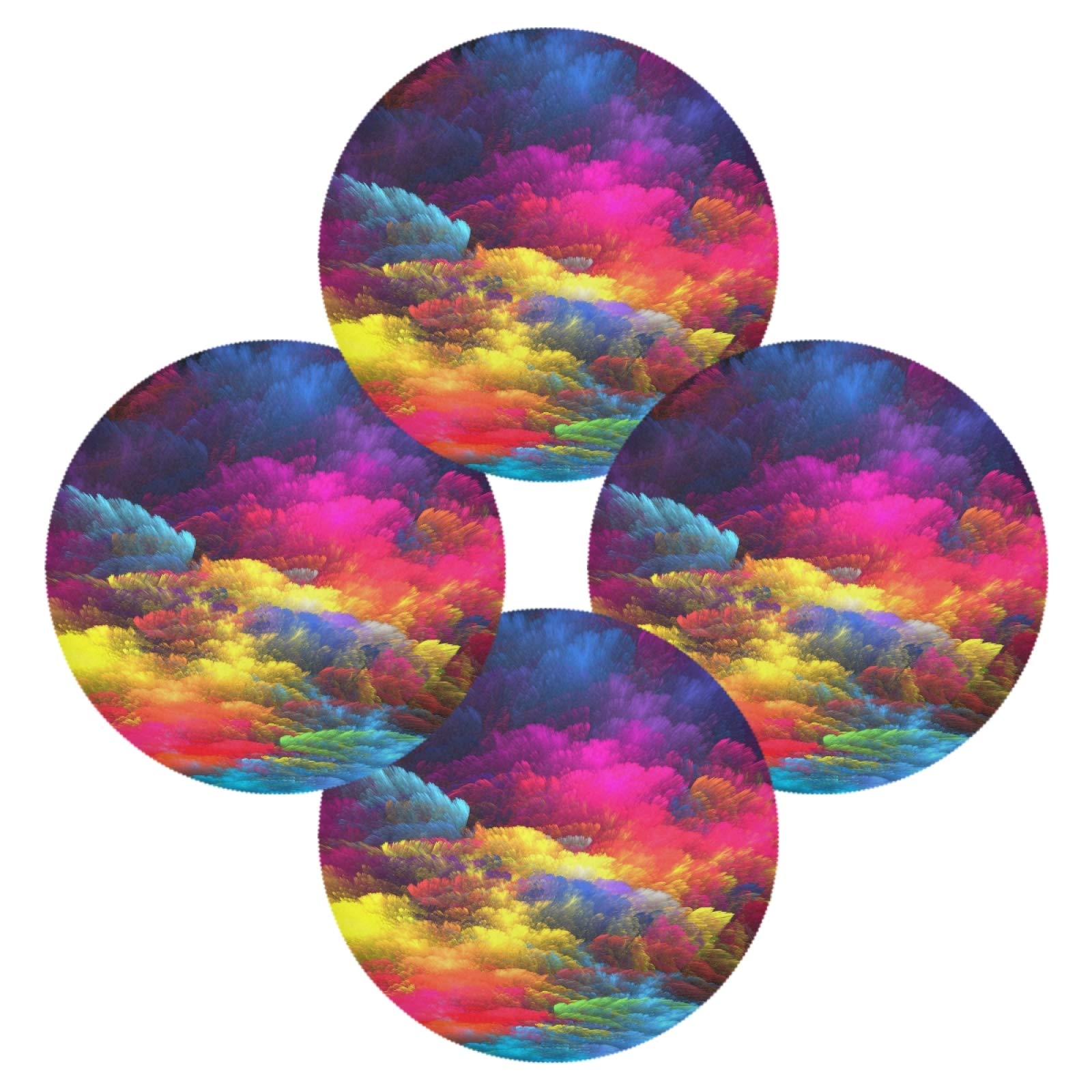Multicolor Cloud on Sky Round Placemat Set - Heat-Resistant, Washable & Non-Slip Table Mat (15.4
