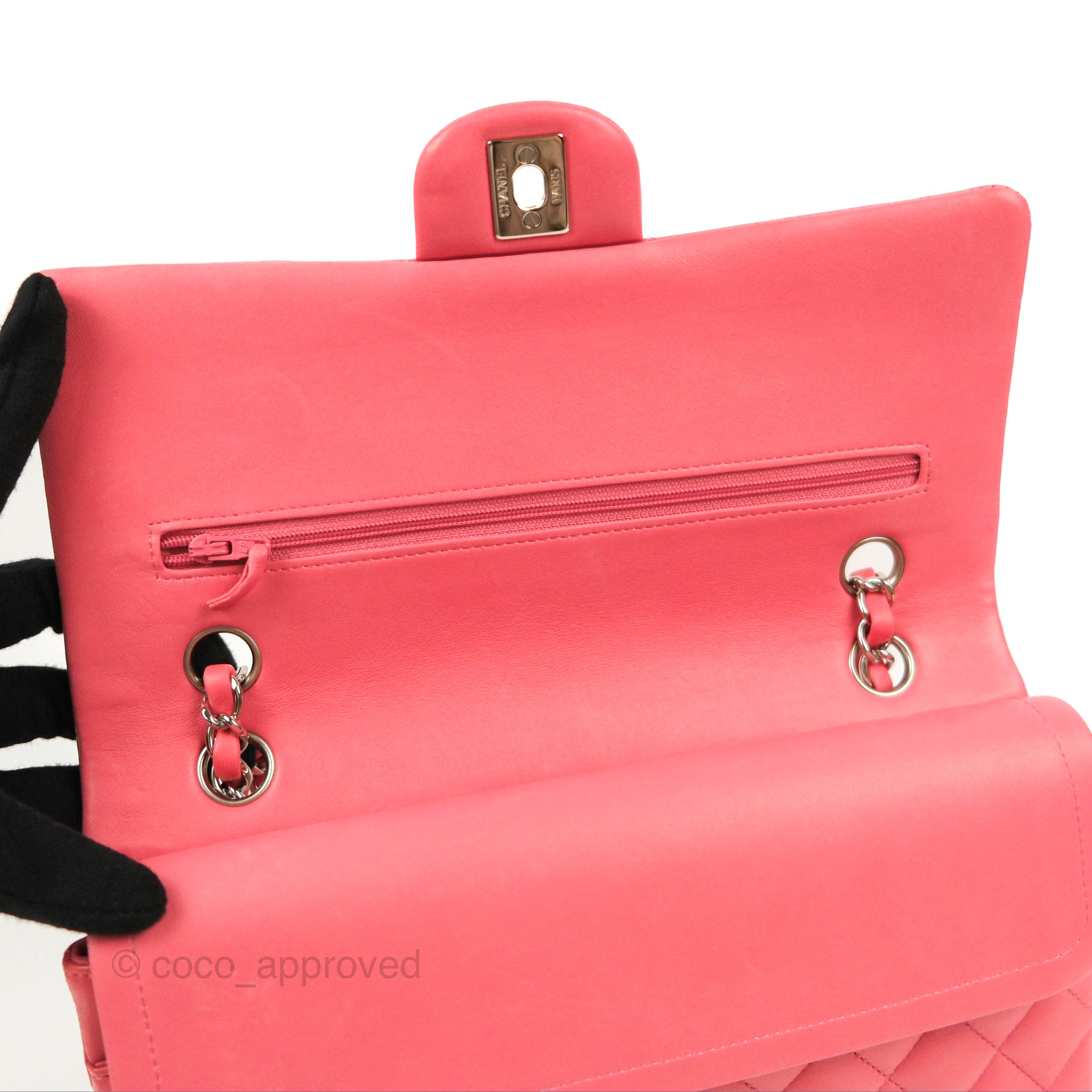 Chanel Classic Medium Double Flap Bag in Pink Lambskin with Silver Hardware - Luxury Designer Handbag for Women, Perfect for Parties, Weddings & Everyday Elegance