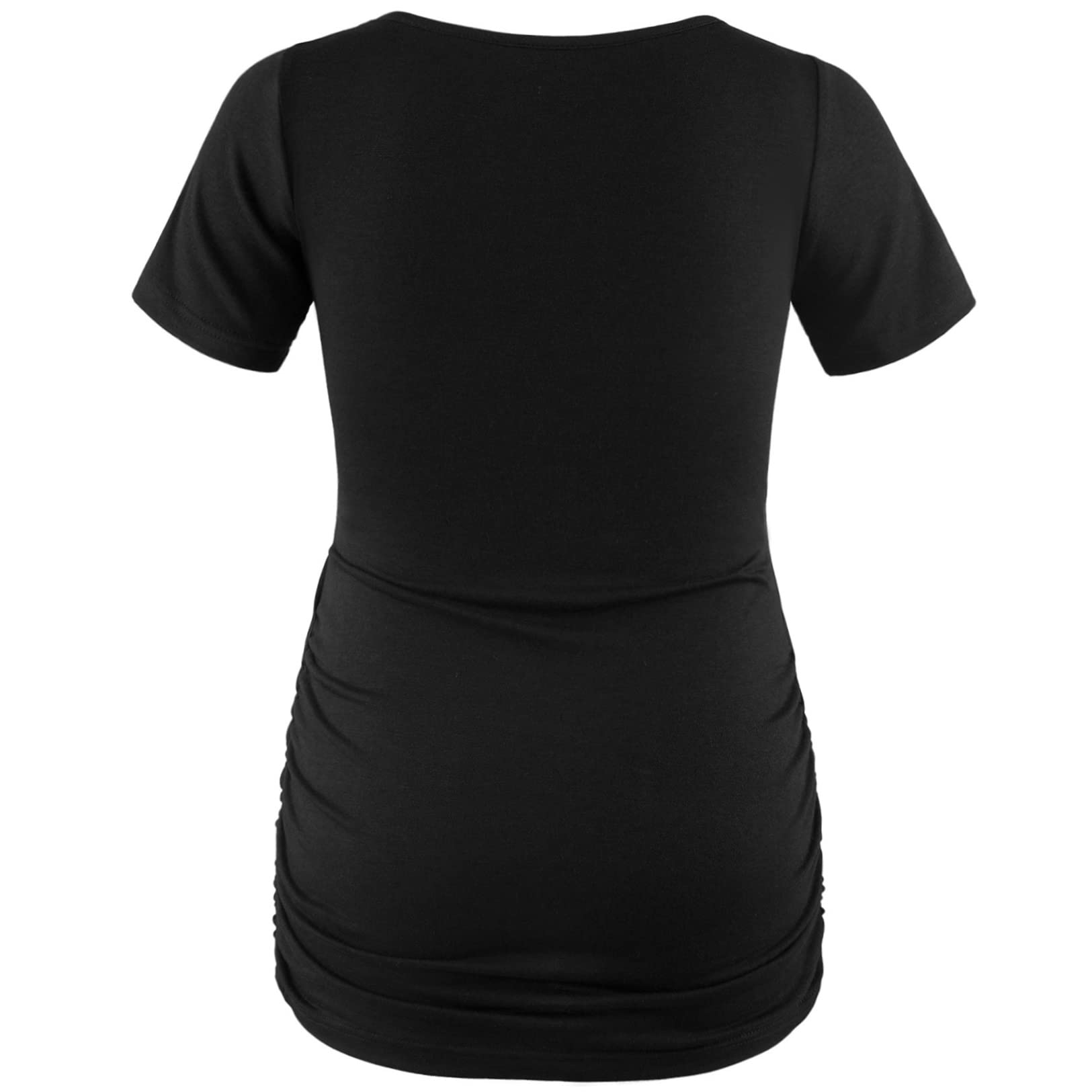 DEBELLY Maternity Tops - Soft Short Sleeve Pregnancy Shirts with Ruched Sides & Footprint Design - Black Nursing Shirt for Casual Wear & Maternity Photos