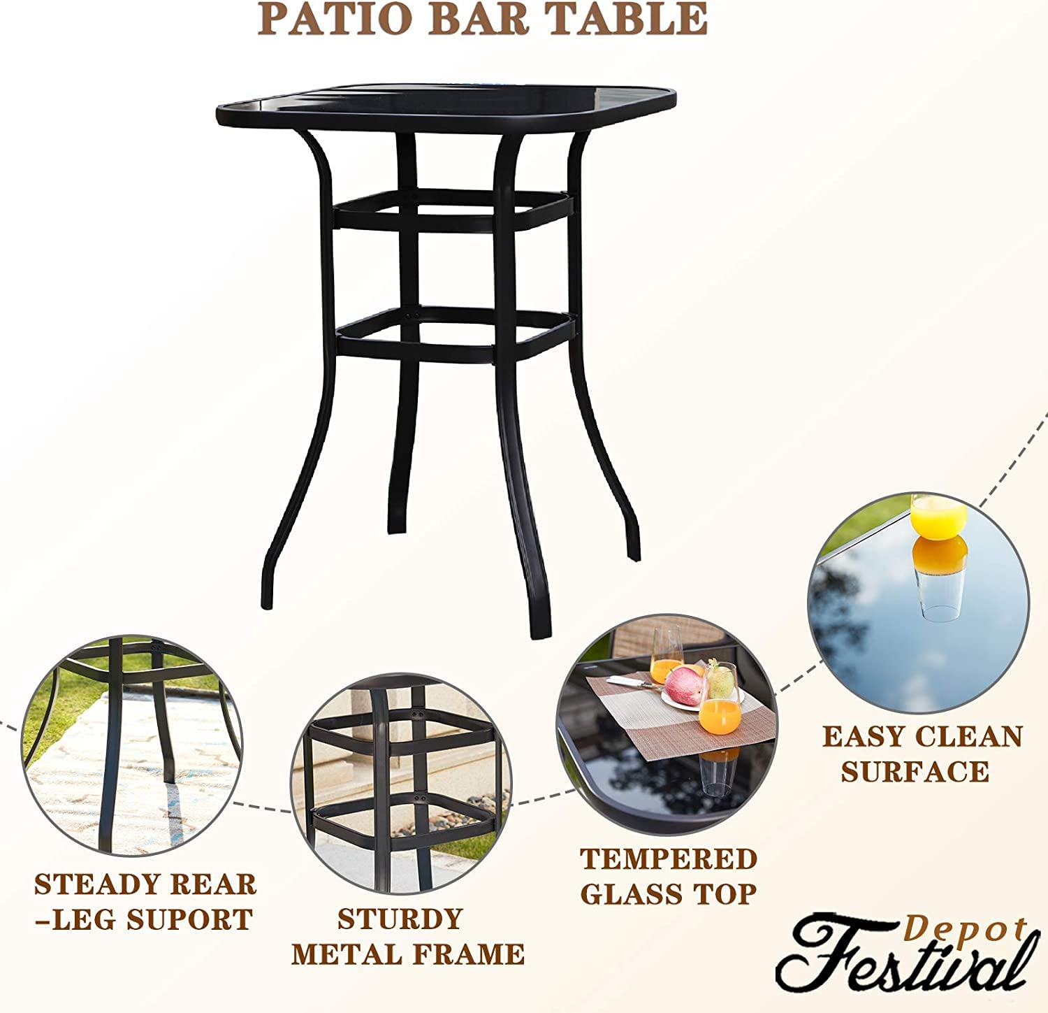 6-Piece Patio Dining Set with Swivel Bar Stools & Tempered Glass Table - Outdoor Metal Bistro Furniture for Yard, Garden, Poolside (Blue) - Perfect for Entertaining, BBQs & Relaxing Outdoors