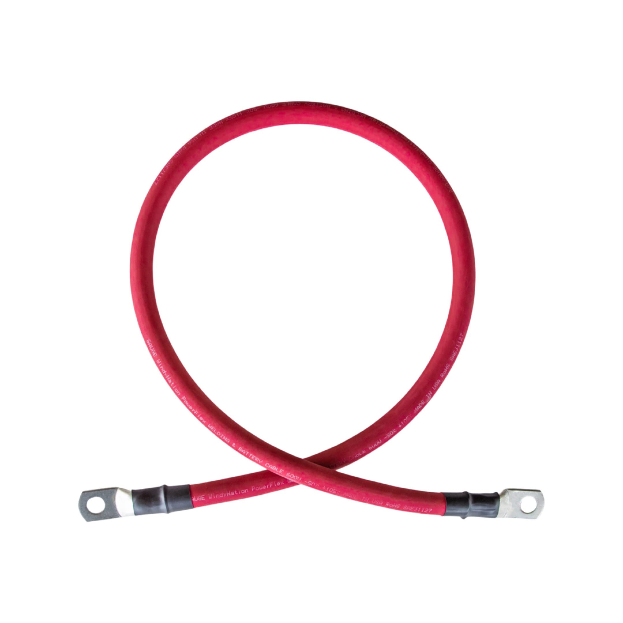 2/0 AWG Red & Black Pure Copper Battery Cables - 2 Feet with 5/16