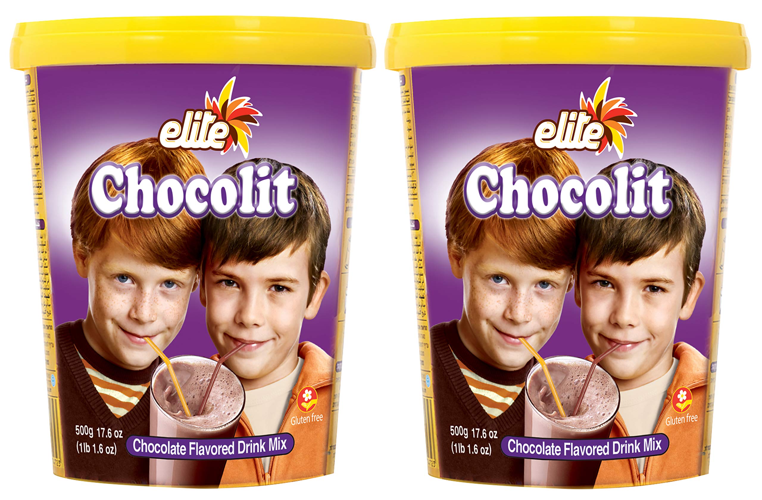 Elite Chocolit Dairy Free Hot Chocolate Mix 17.6oz (2 Pack) - Gluten Free, Kosher, Vegan Hot Cocoa Powder - Resealable Container - Made in Israel - Perfect for Winter Warmth, Holiday Gifts & Cozy Nights