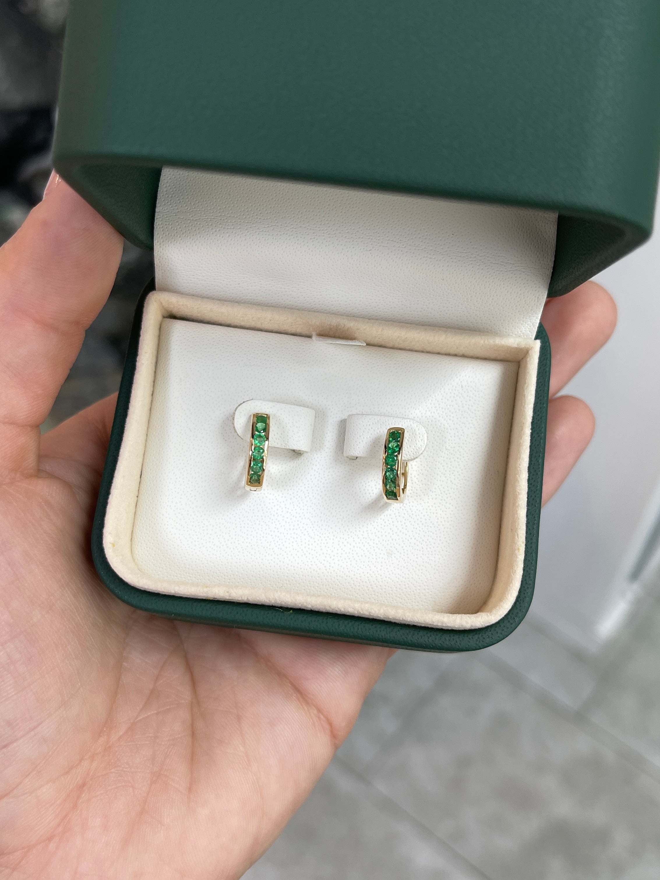 0.47tcw 14K Yellow Gold Emerald Huggie Hoop Earrings for Women - Perfect for Everyday Wear, Date Night & Special Occasions