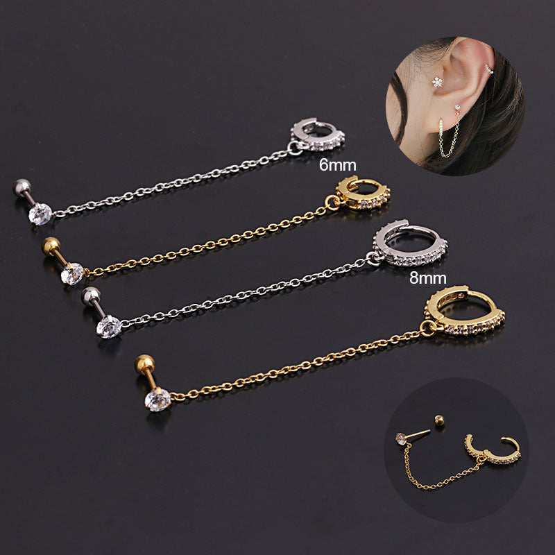 20G Connected Second Hole Chain Hoop Earrings for Women - Trendy Double Piercing Jewelry | Perfect for Layering & Everyday Wear | HSPJ275