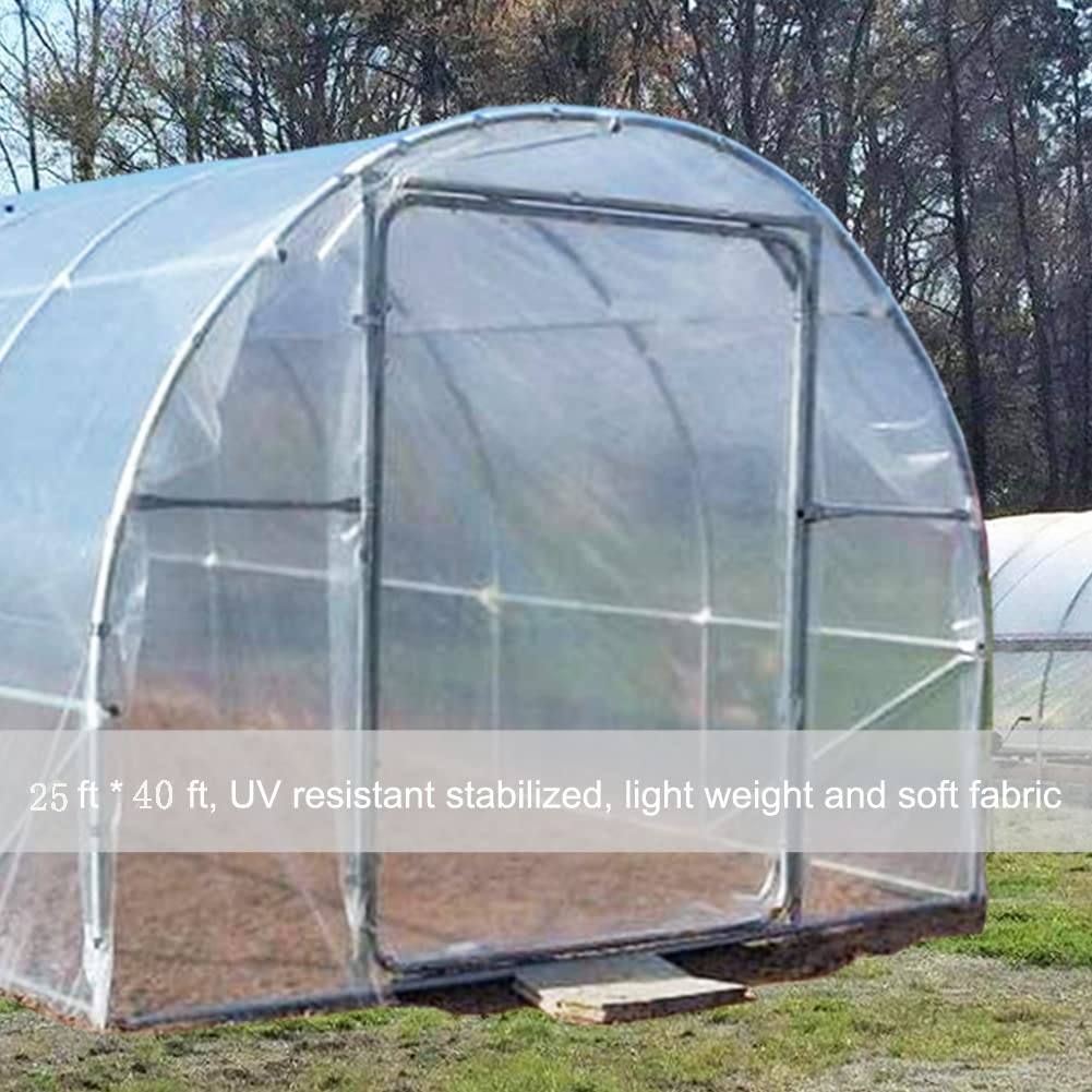 6 Mil Clear Greenhouse Plastic Film Sheeting Cover - 25' x 40' UV Resistant Polyethylene Film for Greenhouses, Hoop Houses & Farms - Durable 4-Year Protection for Plants, Vegetables & Gardening - Perfect for Season Extension, Frost Protection & Hydroponic Growing