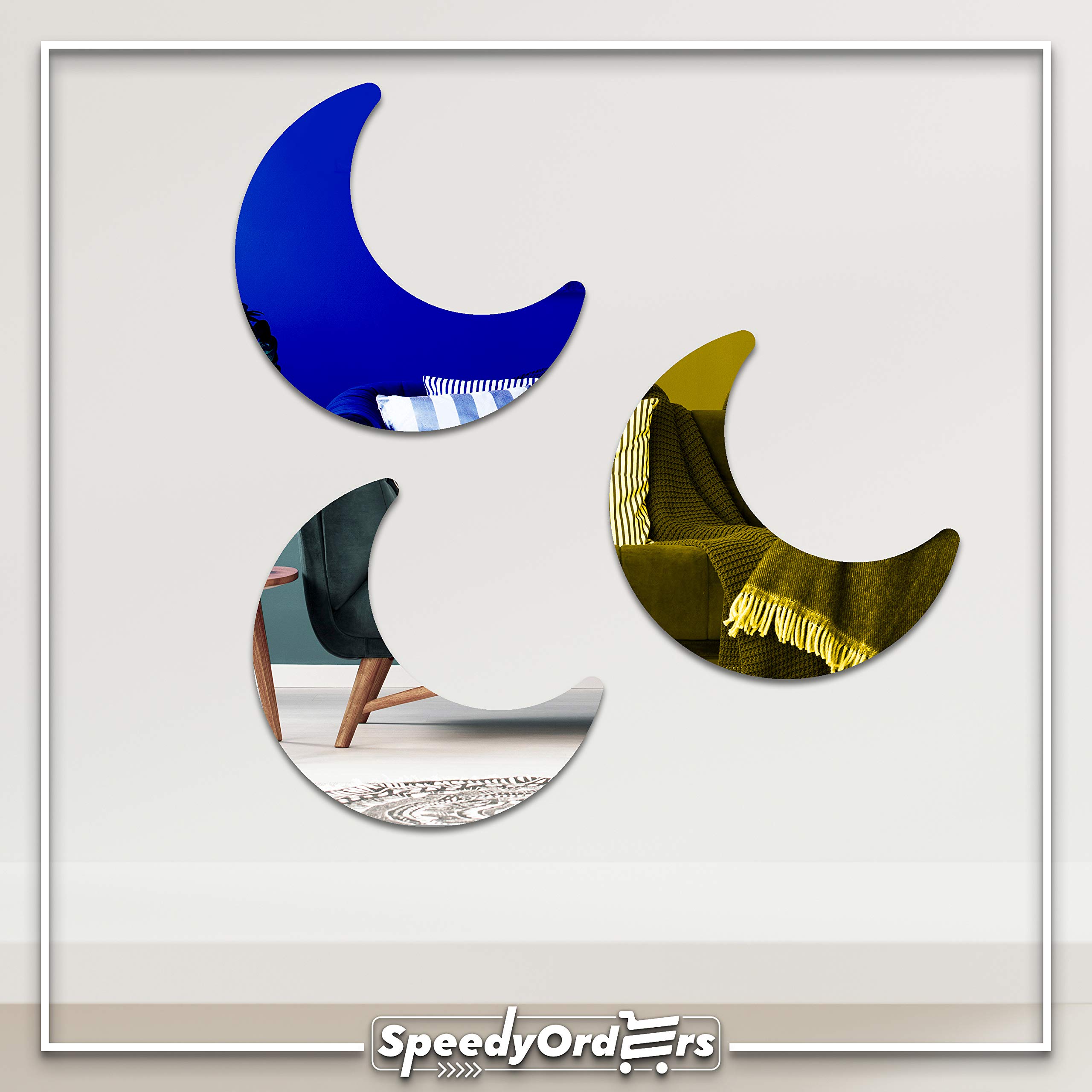 Crescent Moon Acrylic Wall Mirror - 20 x 20 Inches Silver Half Moon Decor for Home, Bedroom & Living Room | Modern Decorative Mirror for Crafts & Wall Art