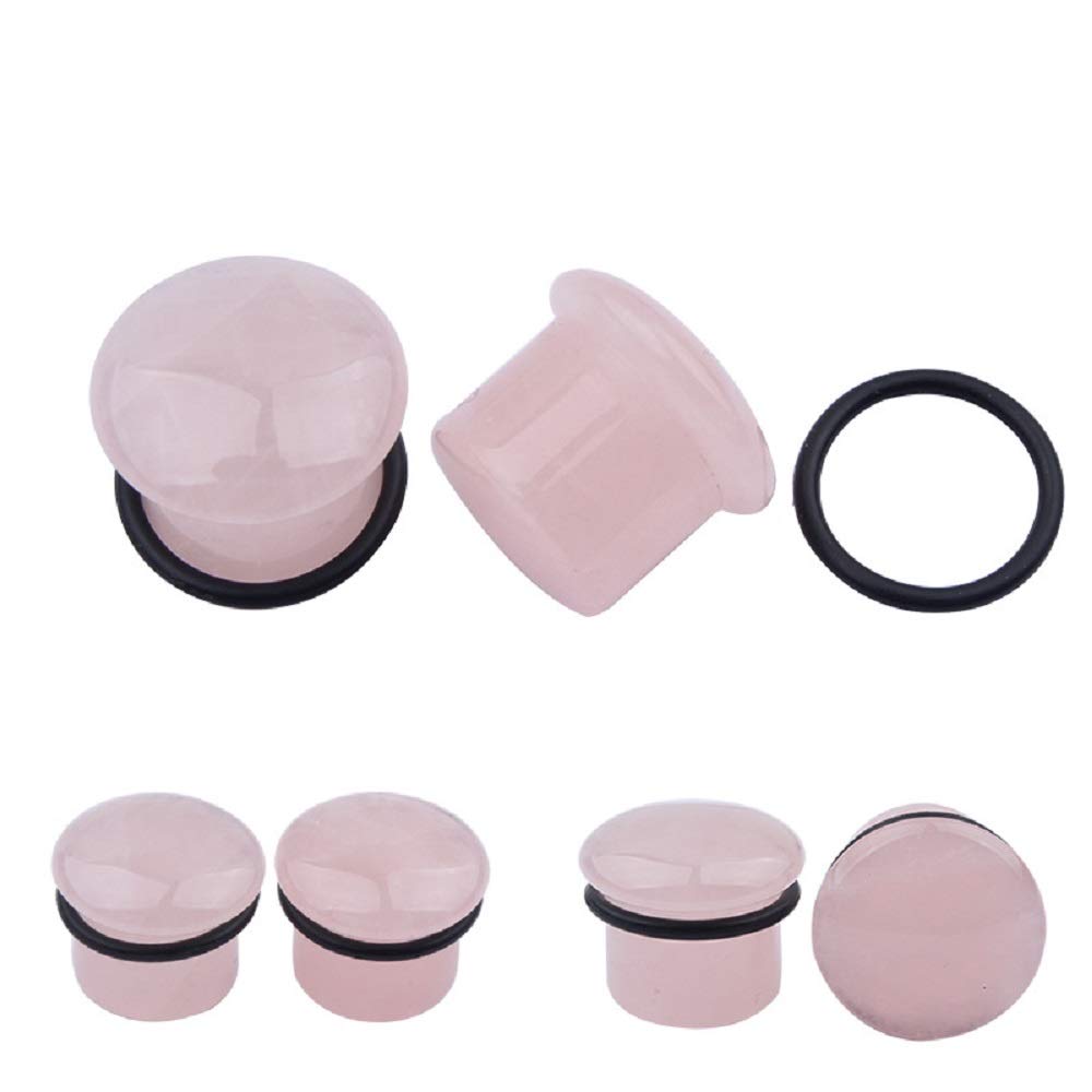 Single Flared Rose Quartz Ear Gauges - Natural Stone Plugs & Tunnels for Ear Stretching (4g/5mm) - Perfect for Everyday Wear & Boho Style