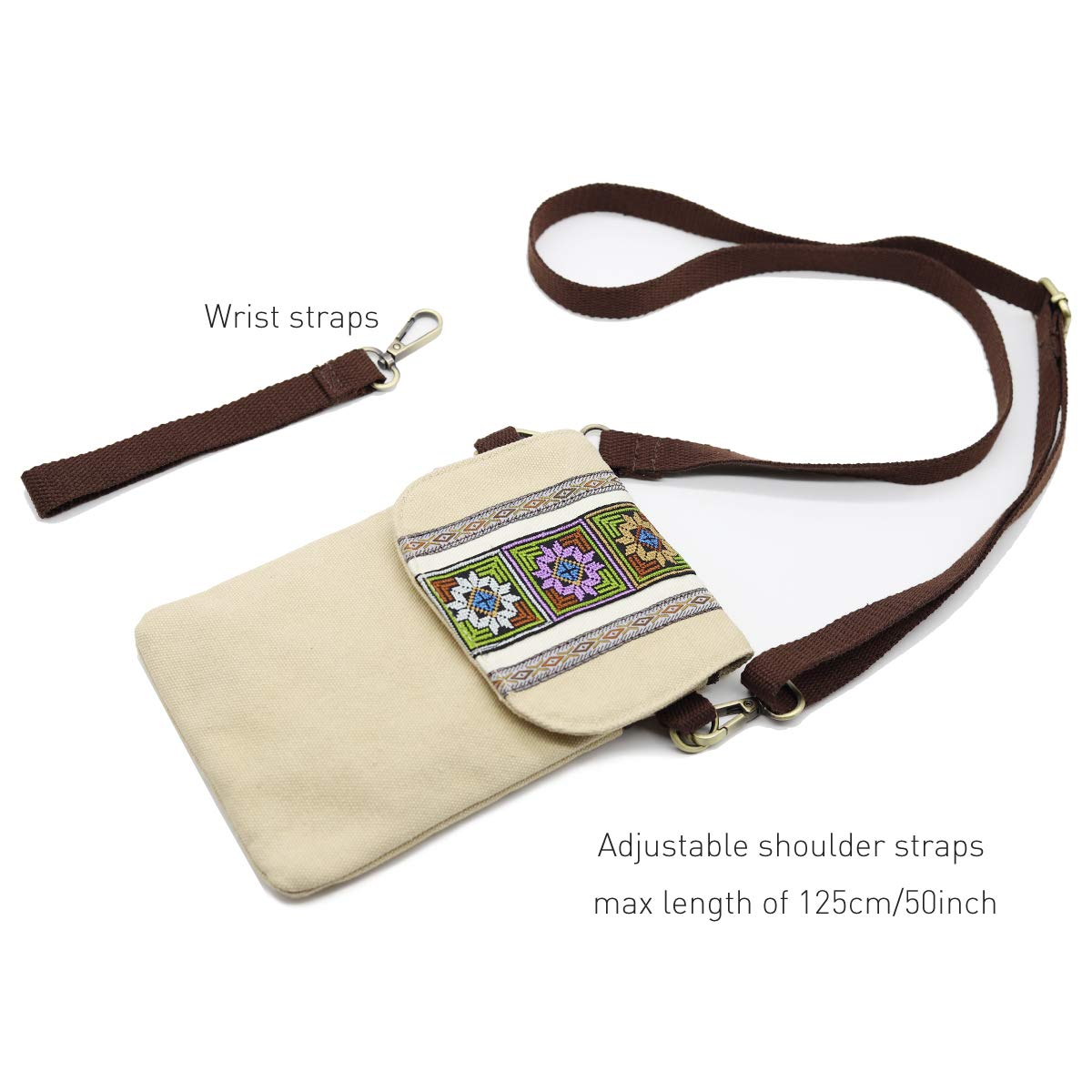 Vintage Embroidered Canvas Crossbody Bag for Women - Small Flip Phone Pouch Wristlet Wallet with Coin Purse | Perfect for Everyday Use, Travel, and Casual Outings