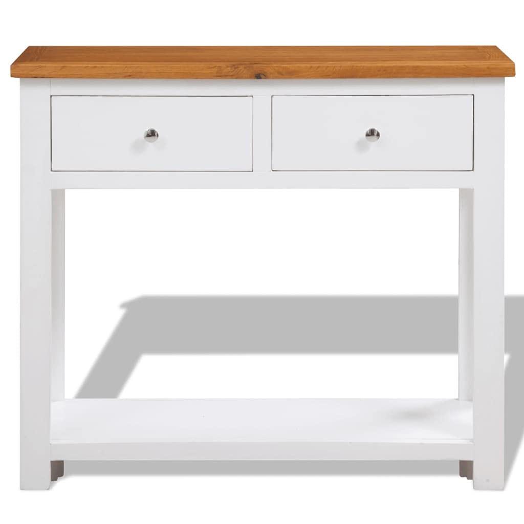 Solid Oak Wood Console Table with 2 Drawers - 32.7