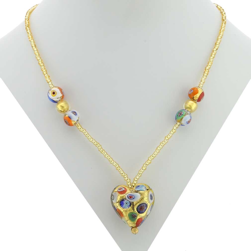 Venetian Murano Glass Heart Necklace - Klimt Inspired Jewelry | Elegant Gift for Women, Valentine's Day & Anniversary