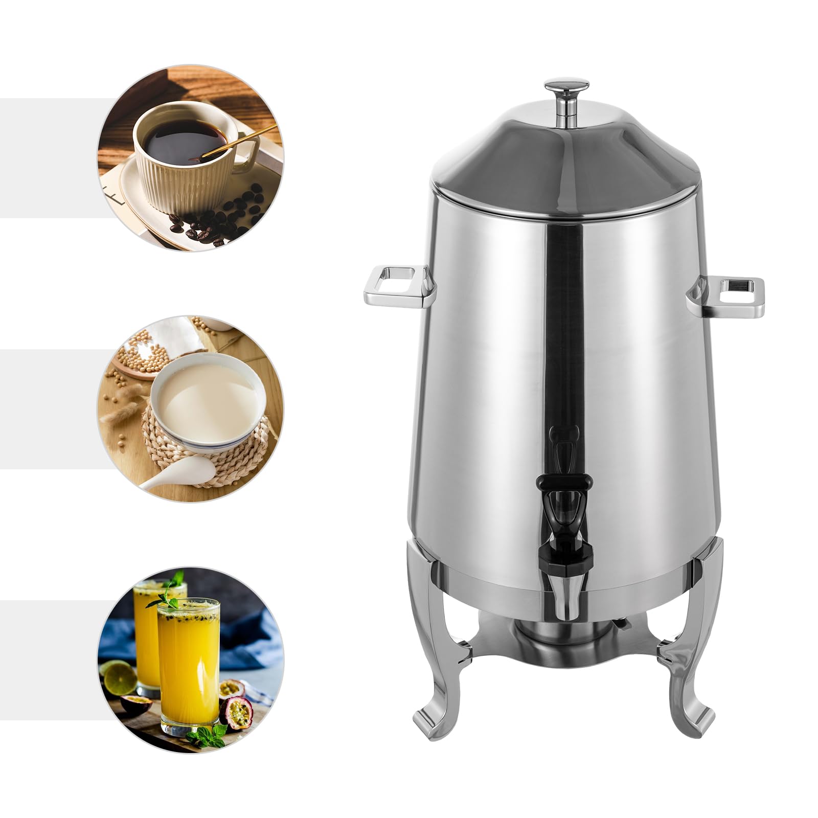 3.4 Gallon Stainless Steel Coffee Urn with Continuous Heating - Commercial Hot Beverage Dispenser for Tea, Water & Coffee - Perfect for Parties, Buffets & Catering Events (Fuel Not Included, Silver)