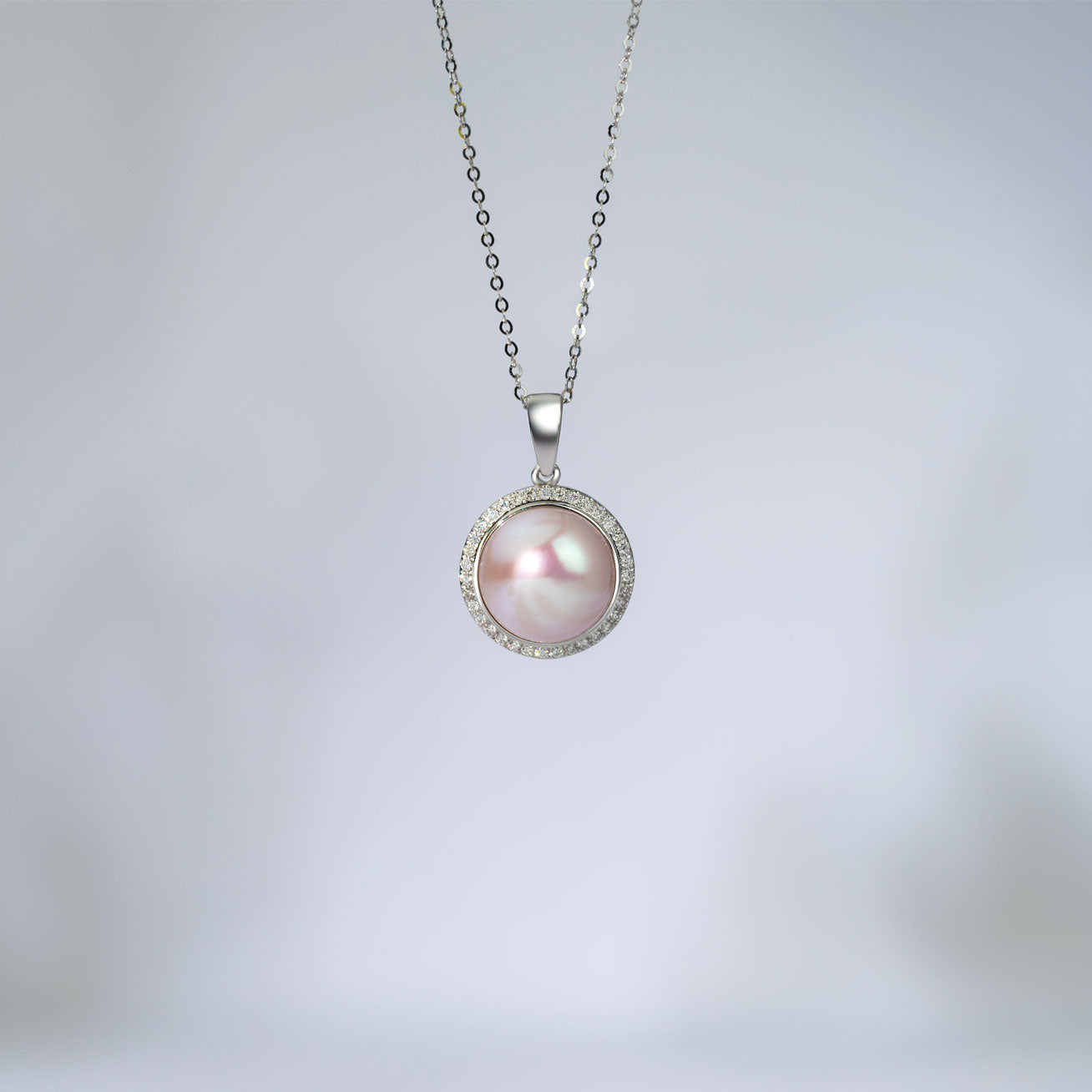 18K Solid Gold Diamond Edison Pearl Necklace KN00150 - Elegant DOME Pendant for Women | Perfect for Weddings, Anniversaries & Special Occasions