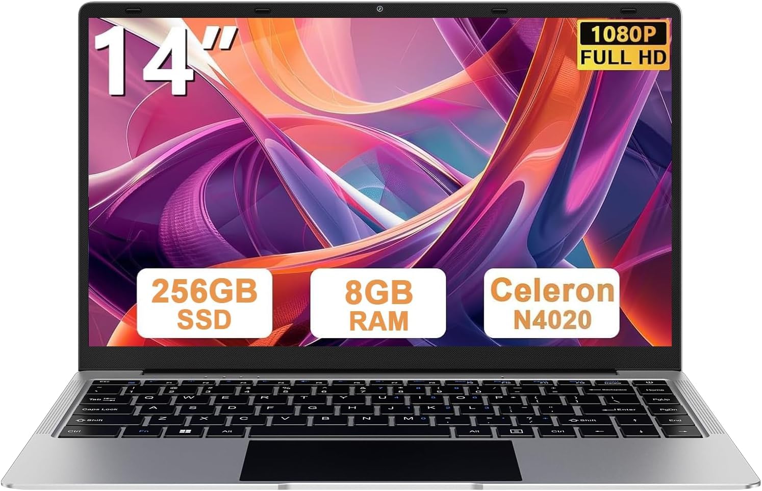 bvate 14 Inch Laptop - 8GB RAM, 256GB SSD, Intel Celeron up to 2.8GHz, Windows 11 - Includes Wireless Mouse & Italian Keyboard Stickers (Silver) - Perfect for Work, Study, and Home Office
