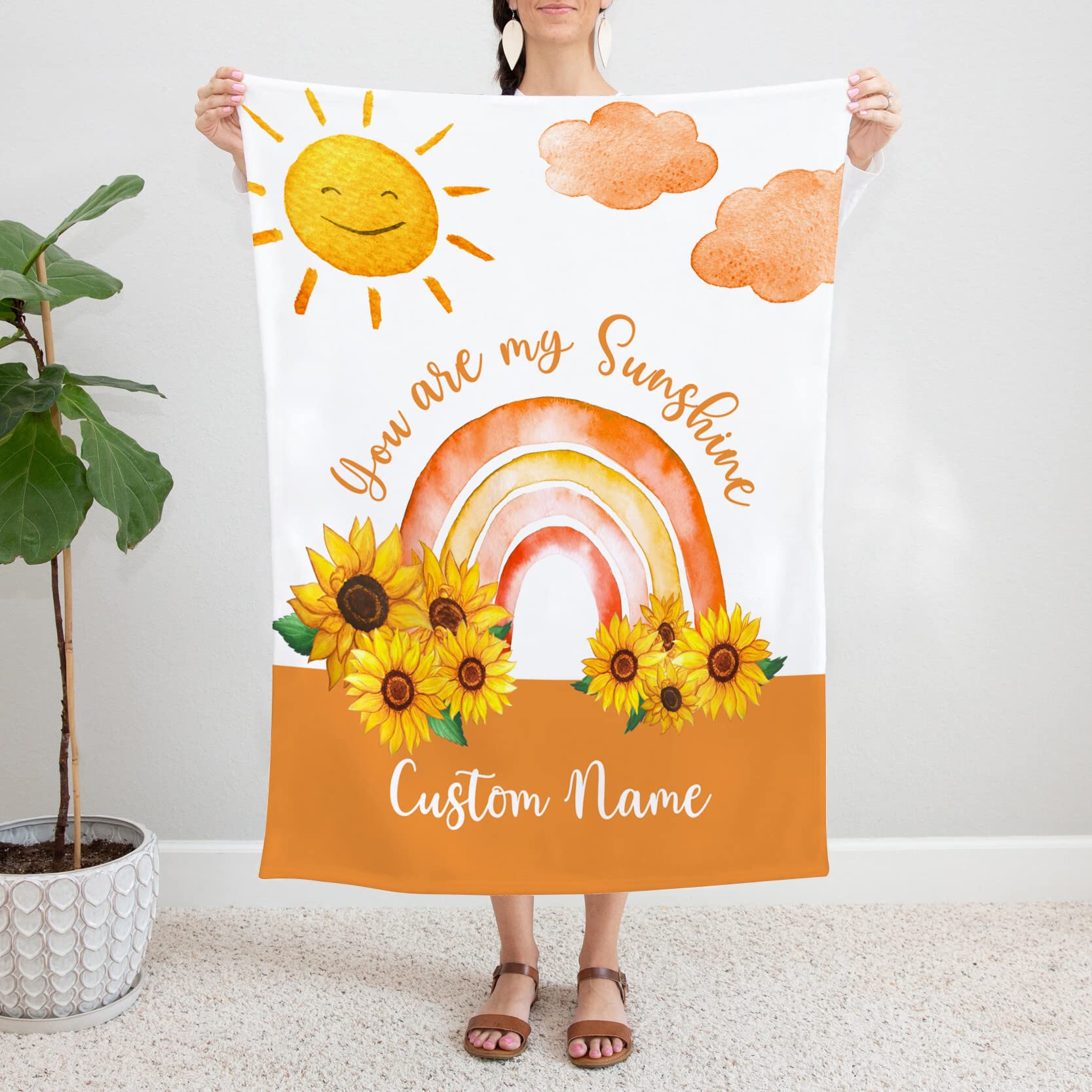 Personalized Boho Rainbow Baby Blanket with Custom Name - Super Soft Plush Blanket for Newborns & Kids - Perfect Baby Shower Gift & Nursery Decor