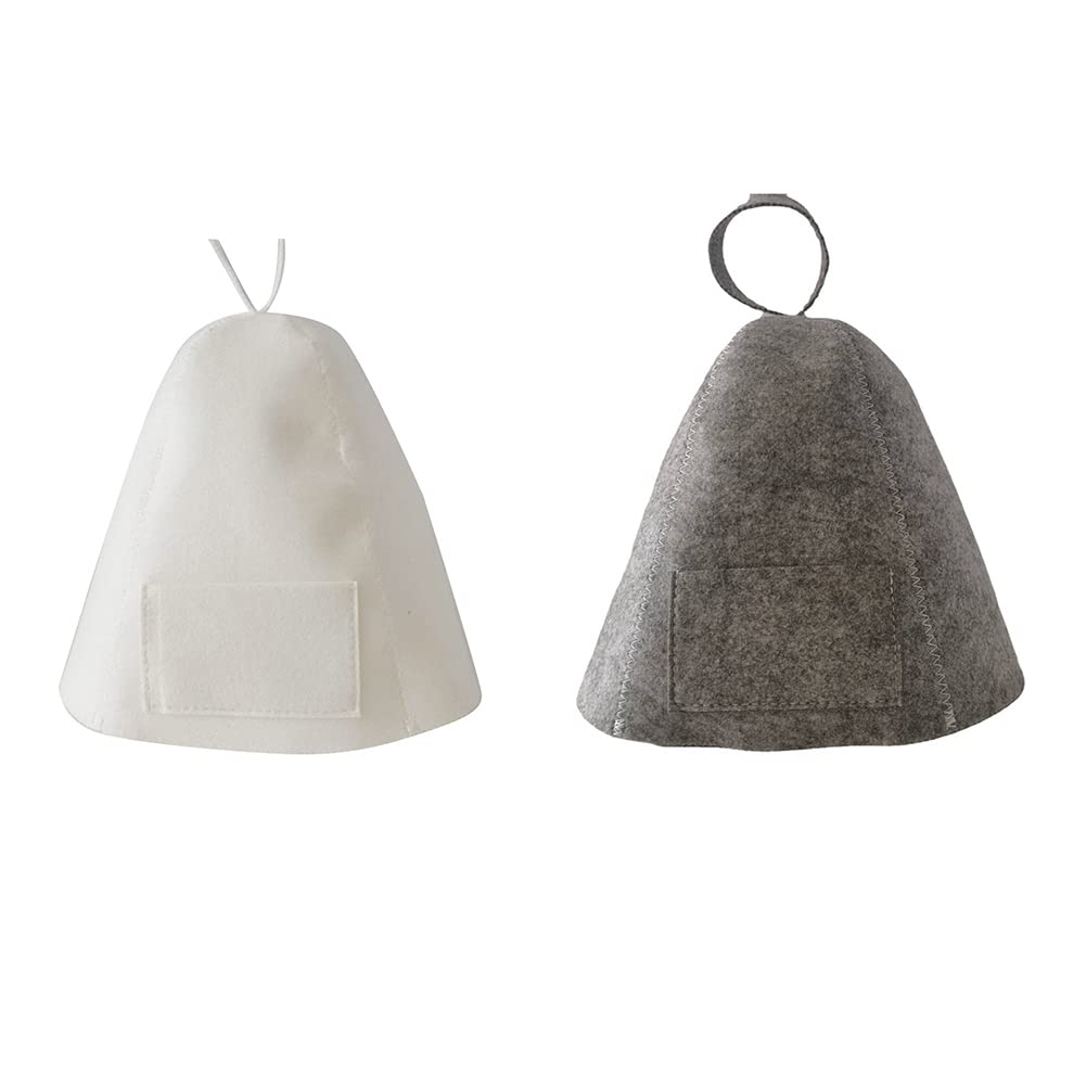 Premium Thick Wool Felt Sauna Hat for Russian Banya - Oniissy Spa & Sauna Accessory, Hair Protection, Bathhouse Gear (Gray + White) - Ideal for Steam Rooms, Hot Yoga & Relaxation