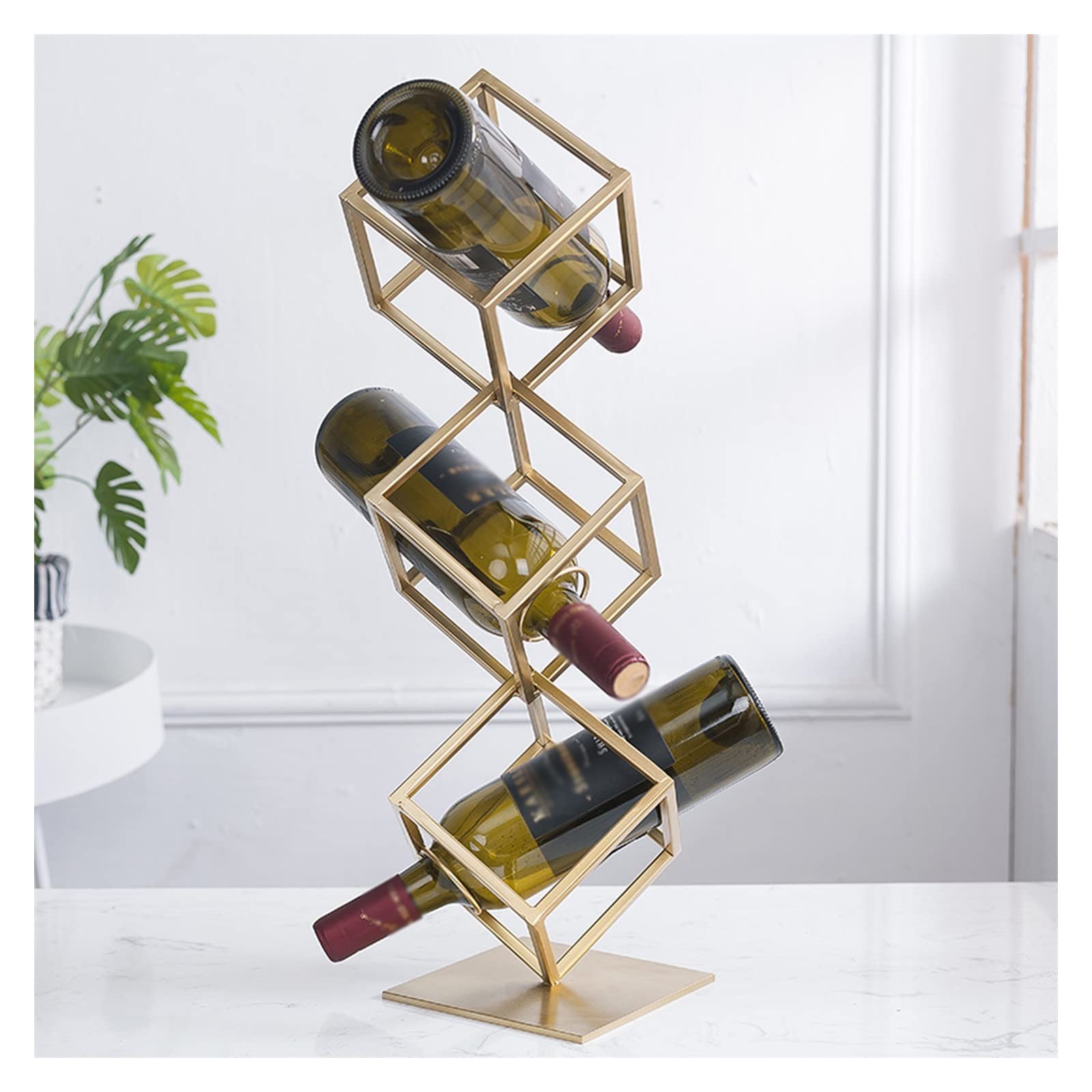 SEFAX Small Metal Wine Rack - Modern Geometric Countertop Wine Bottle Holder for Kitchen, Bar & Dining Room Storage | Compact Space-Saving Design for 6-8 Bottles