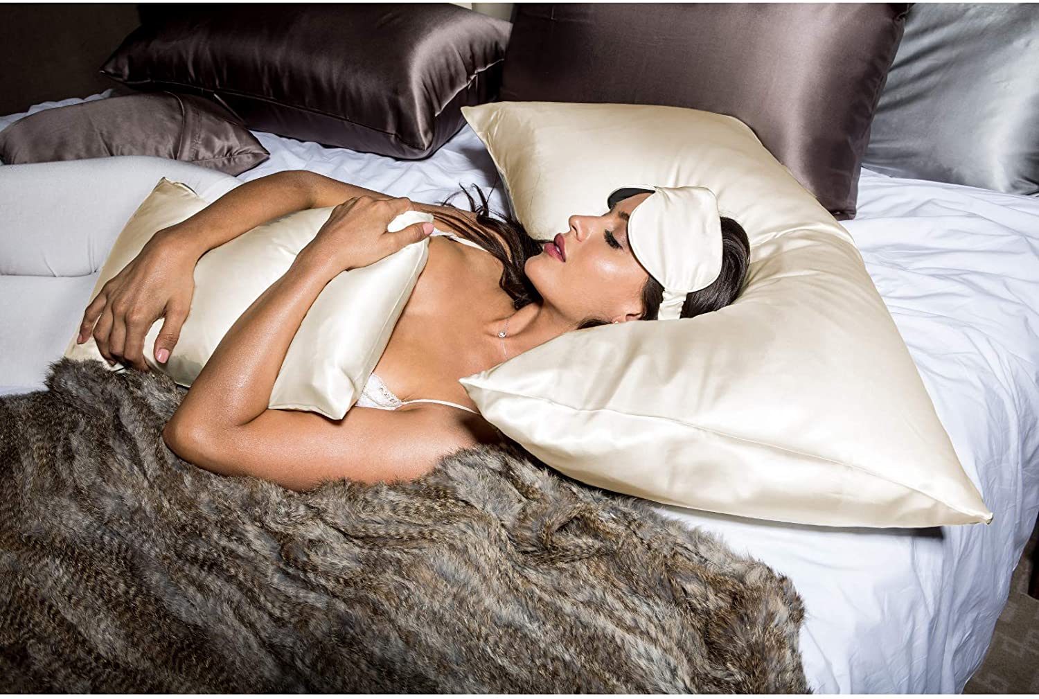 Luxury Satin Pillowcase - Soft & Smooth Charmeuse Case for Boudoir, Bedroom, Travel - Cream Color for Better Sleep & Hair Care