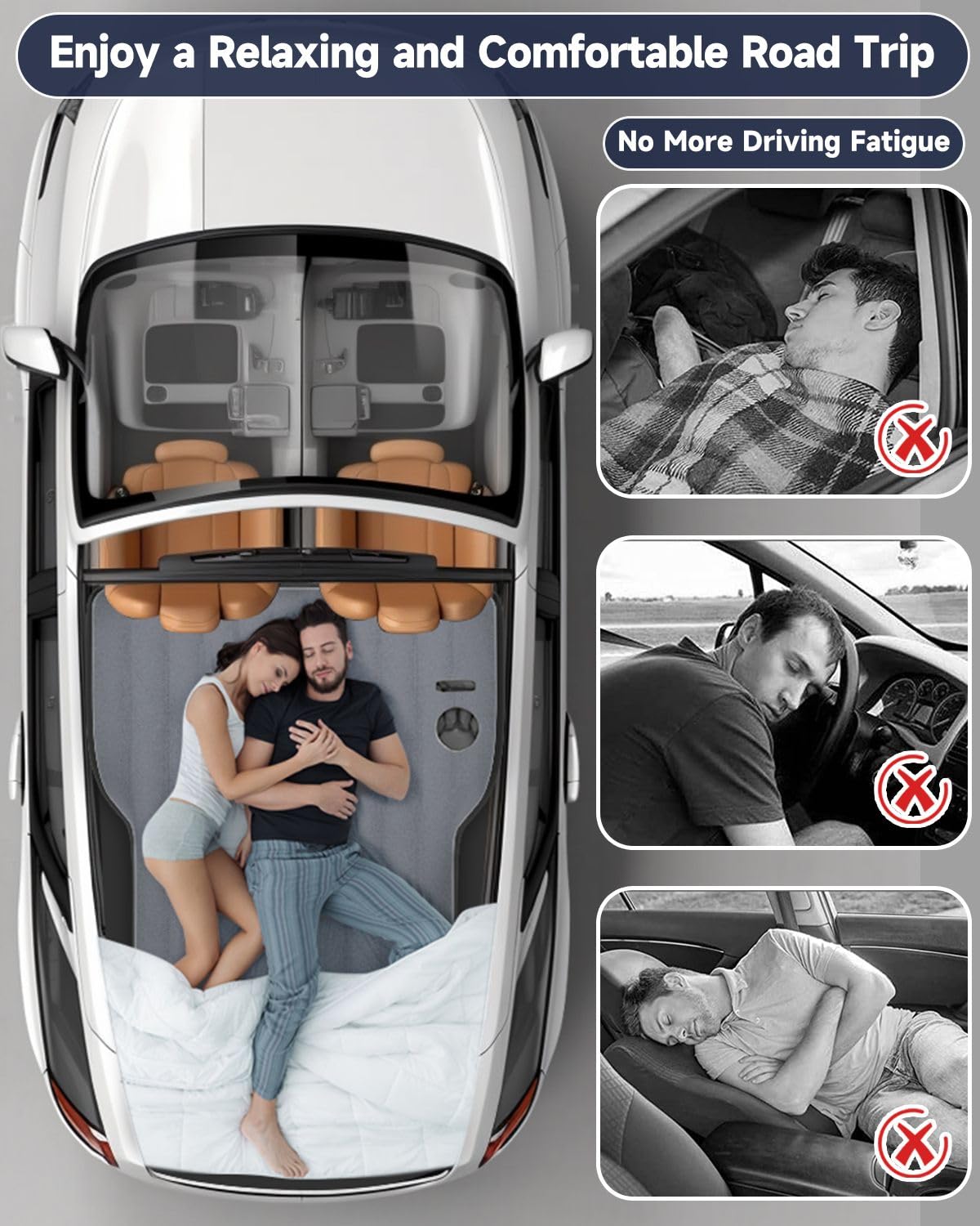 Tesla Model Y Air Mattress - Inflatable Camping Mattress for SUV Travel, Portable Flocking Sleeping Pad with Built-in Air Pump, Repair Kit & Storage Bag (Grey) - Perfect for Road Trips, Camping & Outdoor Adventures