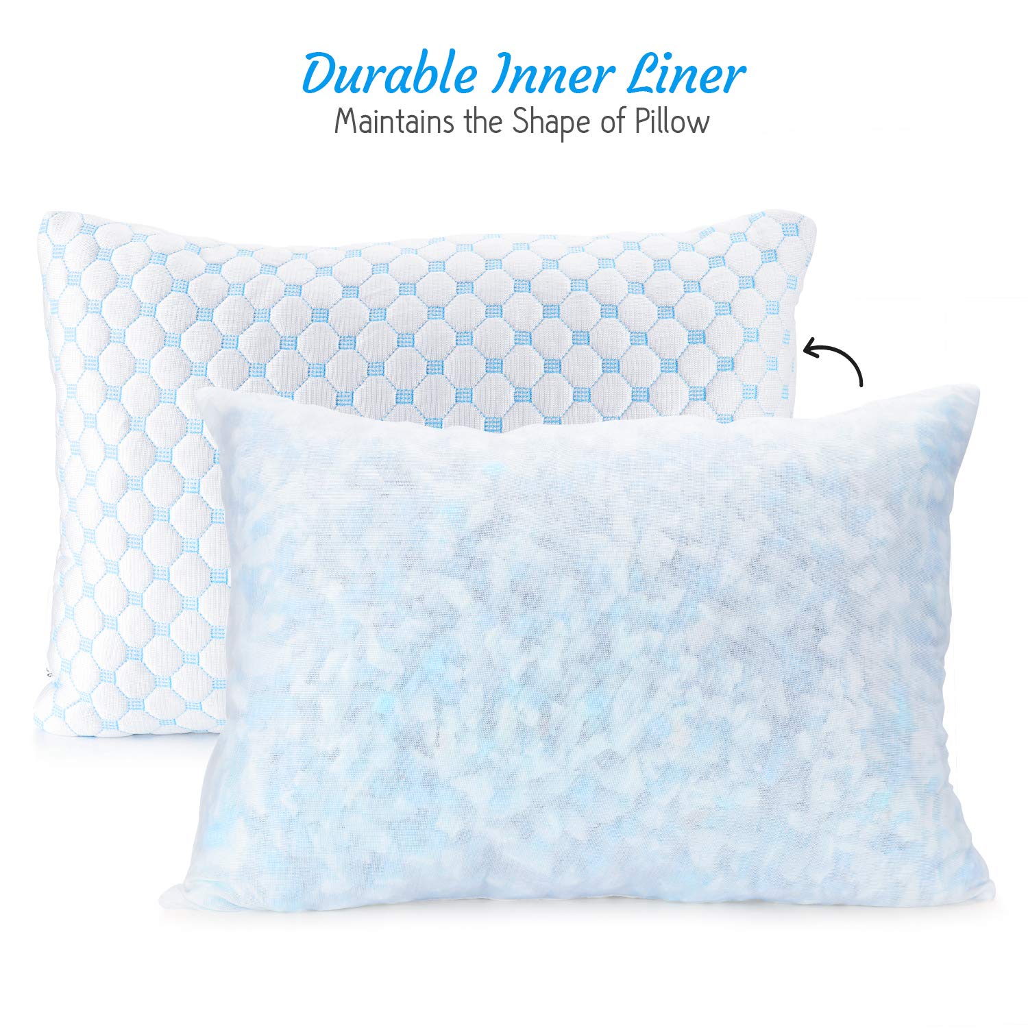 Clara Clark Cooling Memory Foam Pillow - Luxury Gel Pillow with Reversible Cover (Cool/Velvety) - Breathable Bed Pillow for Side Sleepers & Toddlers - 13