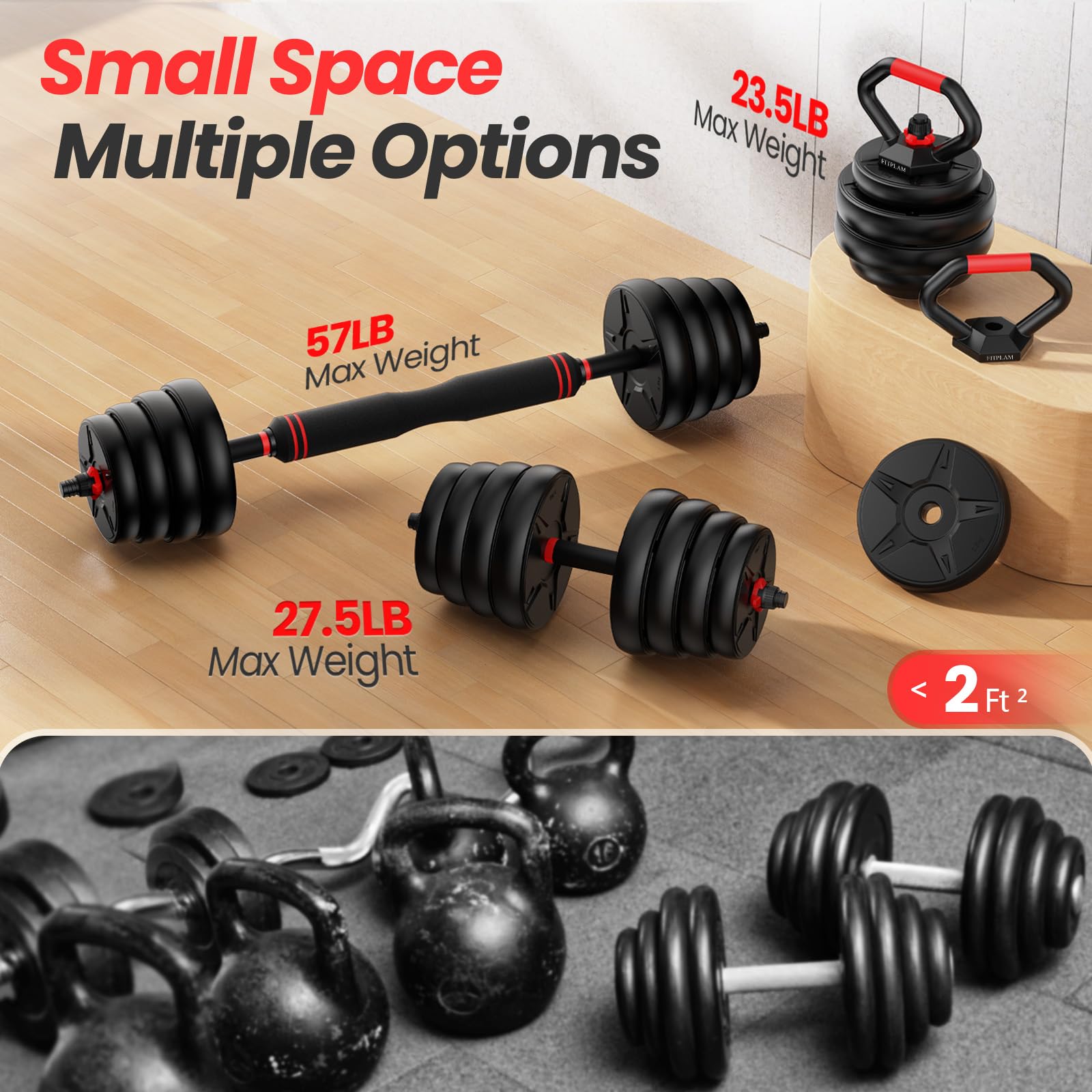 55/70lbs Adjustable Dumbbell Set with Upgraded Nut - 4-in-1 Home Gym Equipment for Strength Training (Dumbbells, Kettlebells, Barbell & Push-Up Stand) - Perfect for Men & Women's Full Body Workout at Home, Office or Small Spaces