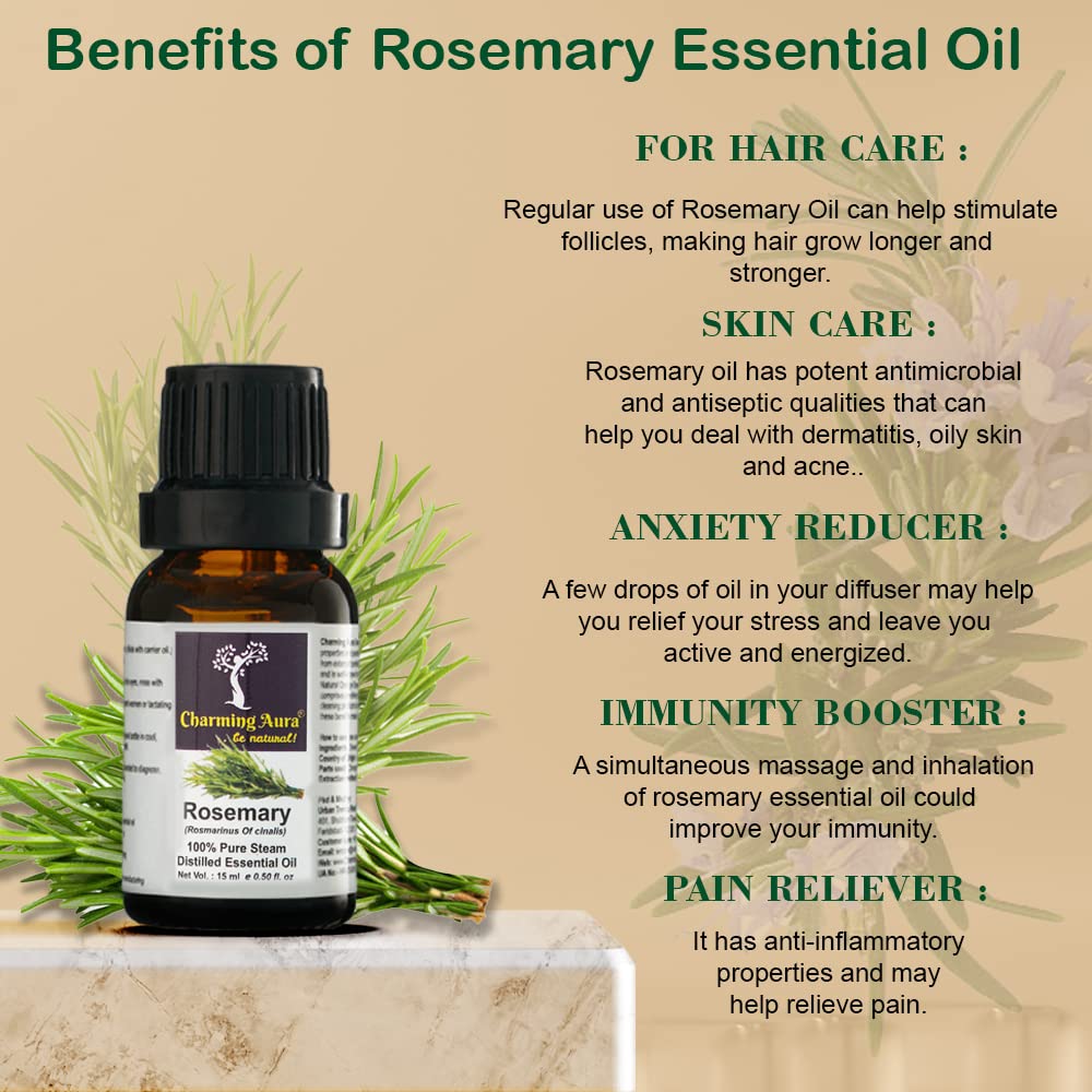 100% Pure Rosemary Essential Oil - 2 Pack (15ml Each) for Skin Care, Hair Growth & Aromatherapy | Undiluted Therapeutic Grade for Diffusers, Massage & DIY Beauty