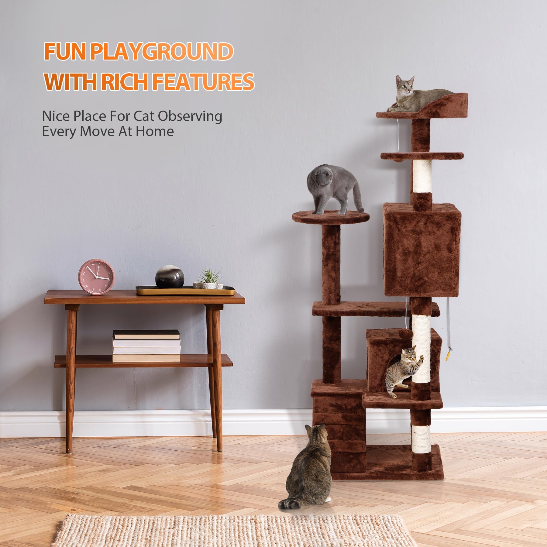 54-Inch Cat Tree with Scratching Posts - Multi-Level Kitten Condo Tower, Play House & Climbing Furniture for Indoor Cats - Perfect for Small Spaces & Active Kittens
