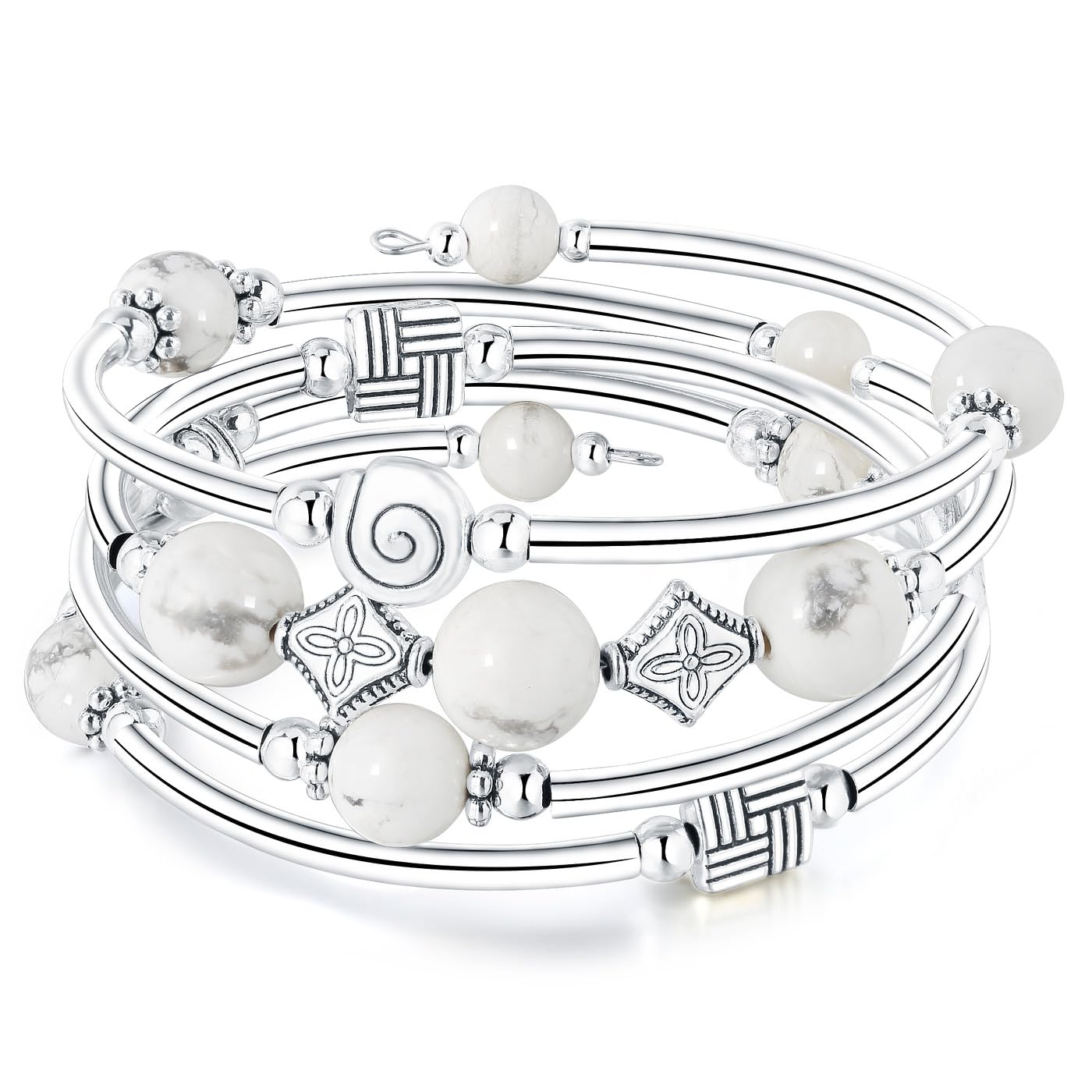 Silver Bangle Bracelet for Women - Elegant Layered Crystal Beaded Stretch Bracelet 8mm, Anxiety Relief Jewelry Gift for Her - Perfect for Parties, Weddings, and Everyday Wear
