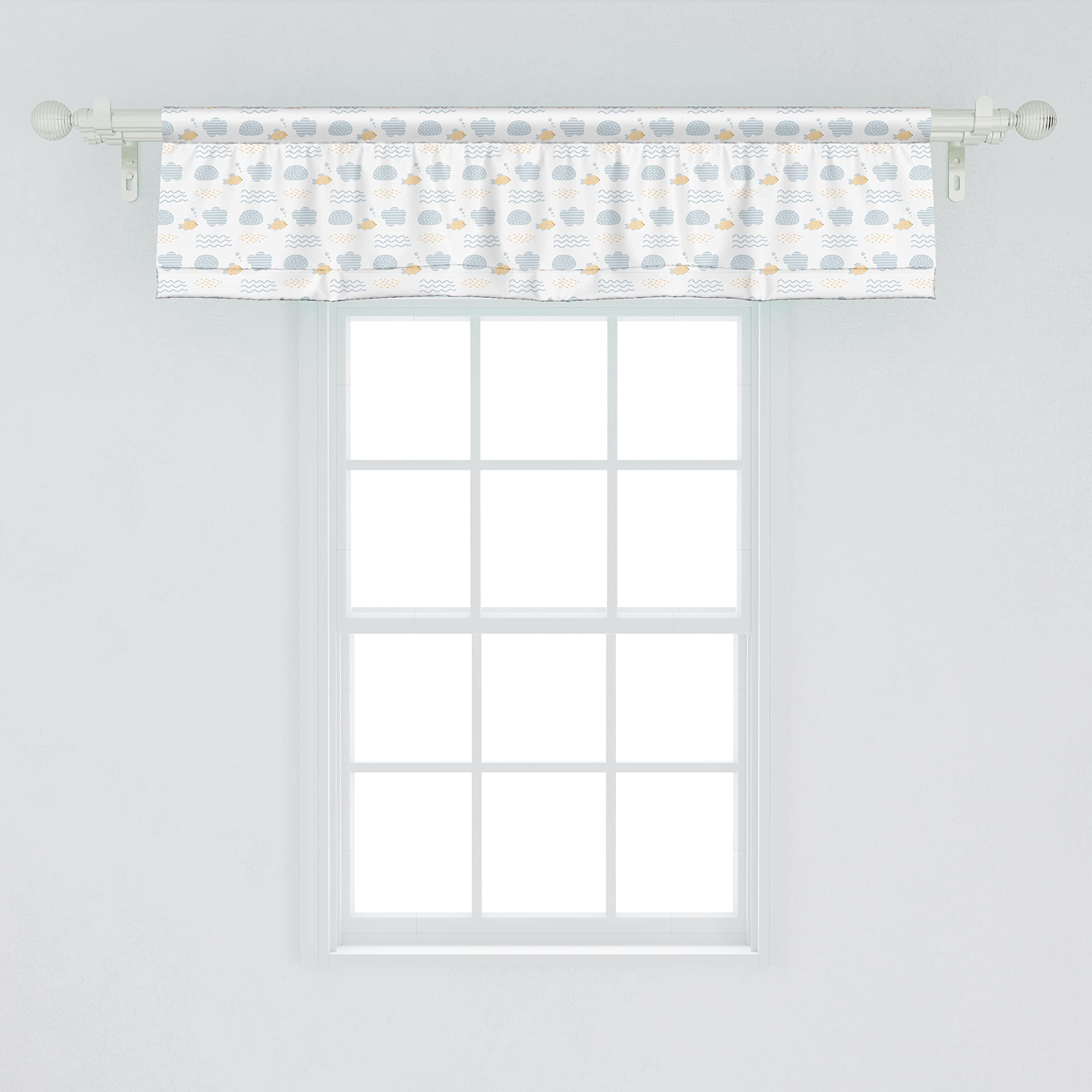 Ambesonne Underwater Window Valance Set of 2 - Scandinavian Fish Motif with Waves & Bubbles Design - Rod Pocket Curtain Valances for Kitchen & Bedroom - 54