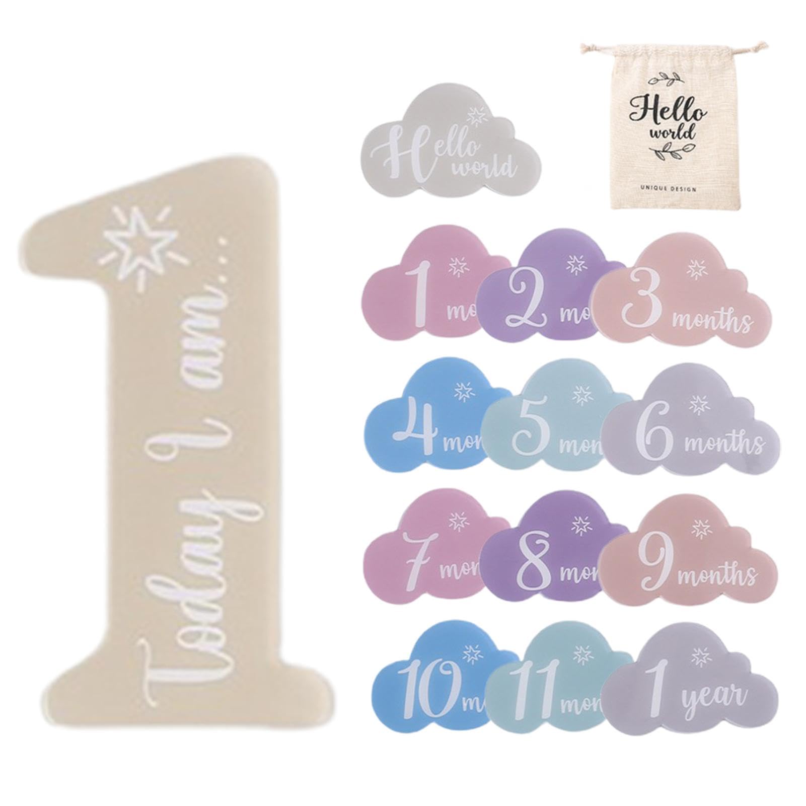 Fanelod Baby Milestone Marker Cards | Cloud-Shaped Monthly Photo Props for Newborn Boys & Girls - Acrylic Baby Month Signs (0-12 Months) - Perfect for First Birthday Photos, Monthly Growth Tracking & Nursery Decor