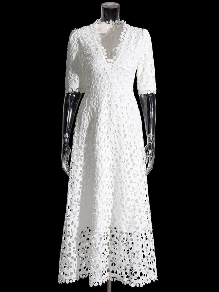 Elegant A-Line V-Neck Short Sleeve High Waist Tunic Dress for Women - Fashionable Summer Casual Wear for Office, Party & Date Night