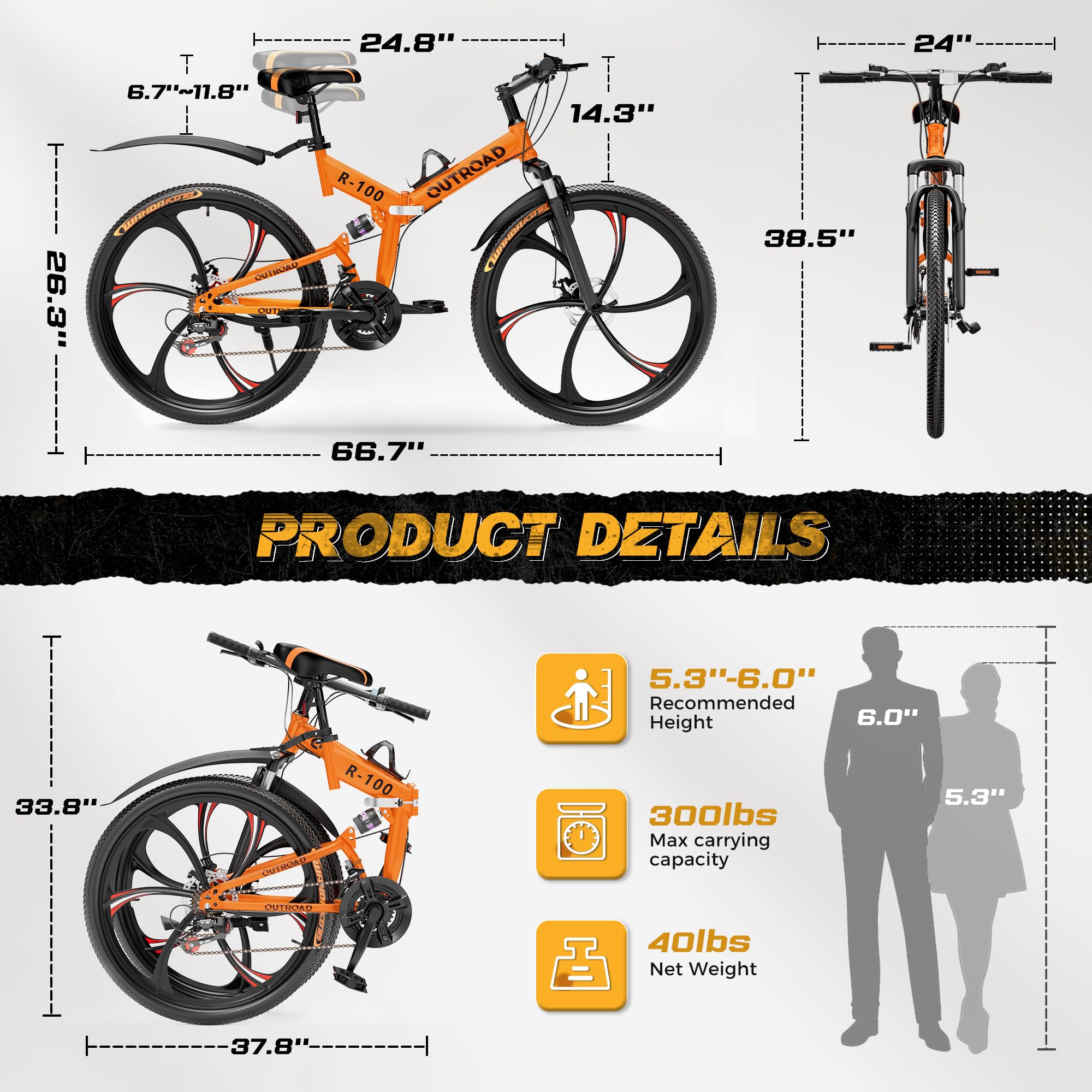 26 Inch Adult Folding Mountain Bike - 21 Speed Foldable Bicycle with Full Suspension & Dual Disc Brakes | High Carbon Steel Frame | Compact Folding Design for Men, Women & Teens | Perfect for Commuting, Trail Riding & Urban Adventures