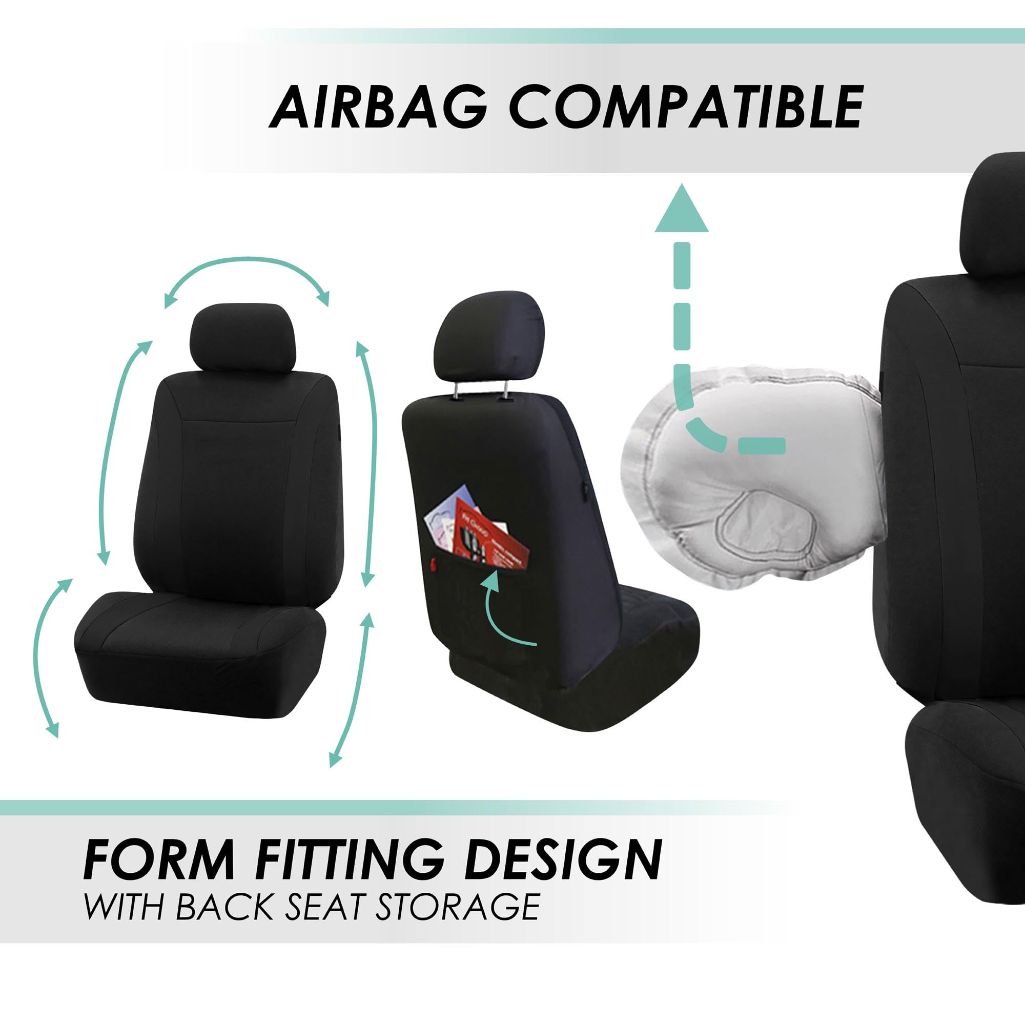 FH Group Universal 3-Row Black Cosmopolitan Car Seat Covers - Airbag Compatible, Split Rear Design for Cars, Trucks & SUVs | Durable Interior Accessories for Daily Commute & Road Trips