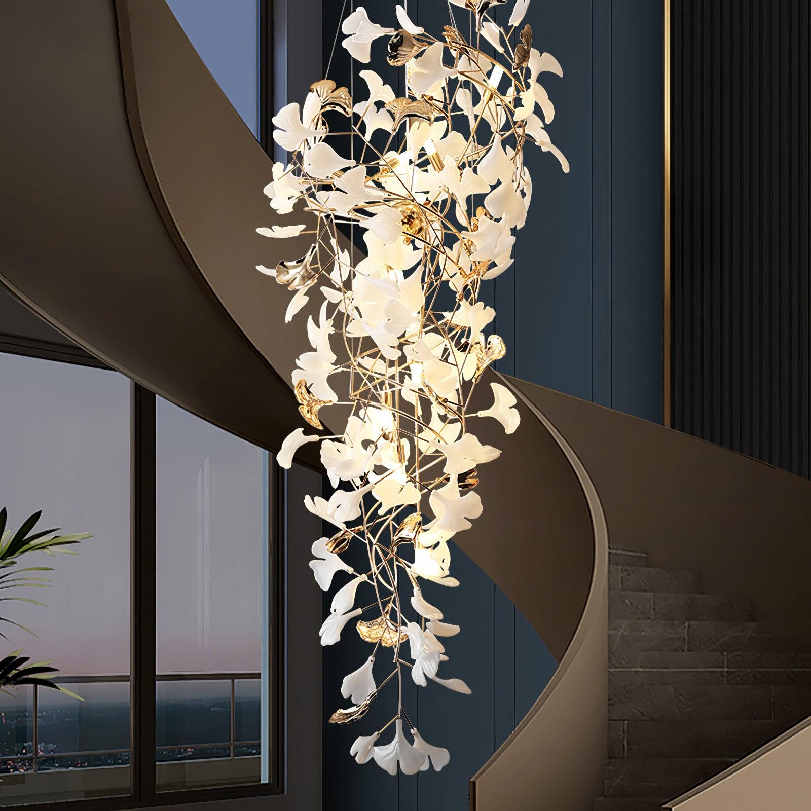 Elegant Ginkgo Ojo Chandelier - Modern Leaf Design Ceiling Light Fixture for Dining Room, Living Room, Bedroom Decoration