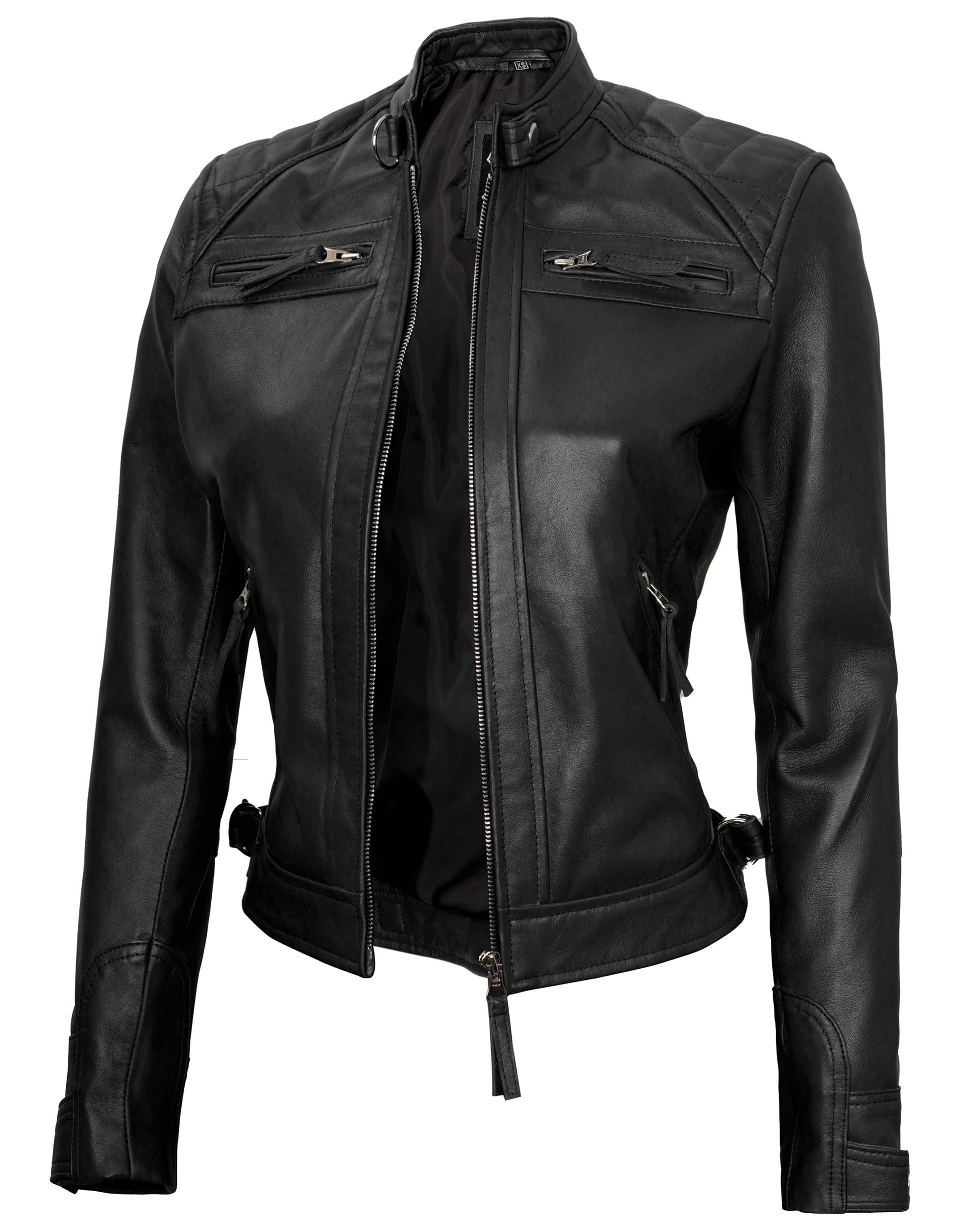 Genuine Real Leather Jacket for Women - Cafe Racer Style with Natural Grain & Stand Collar | Women's Motorcycle Jacket for Riding & Casual Wear