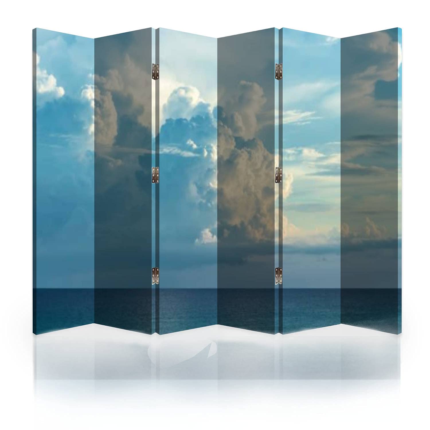 6-Panel Canvas Room Divider Screen - Ocean Cloud Design Folding Privacy Partition for Bedroom, Office & Living Room | Decorative Wall Separator for Home & Workspace