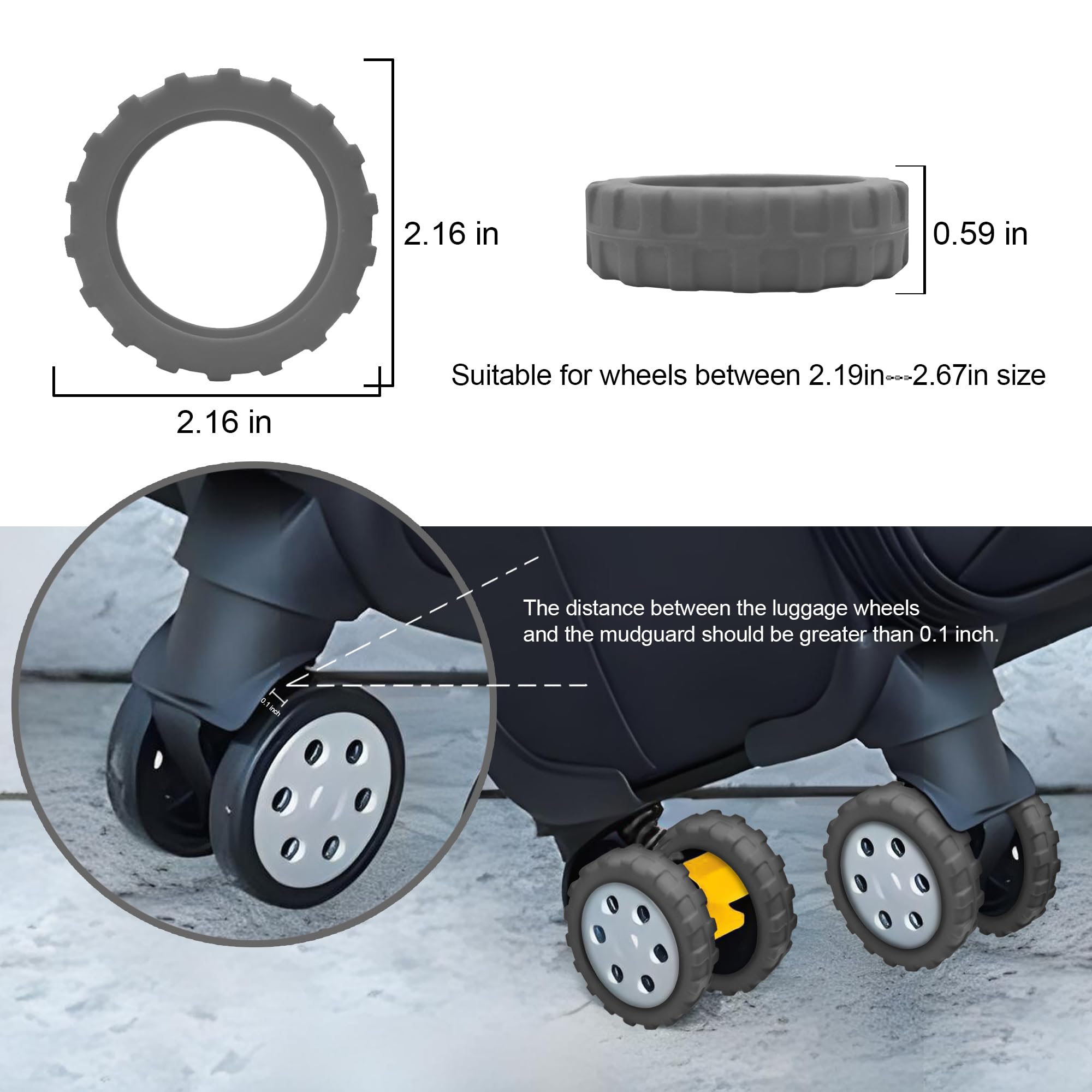 (8 Pack) Silicone Luggage Wheel Covers for 8-Spinner Wheel Suitcases - Durable, Noise-Reducing & Shock Absorbing Protectors for Smooth Travel (Grey) | Perfect for Airports, Hotels & Business Trips