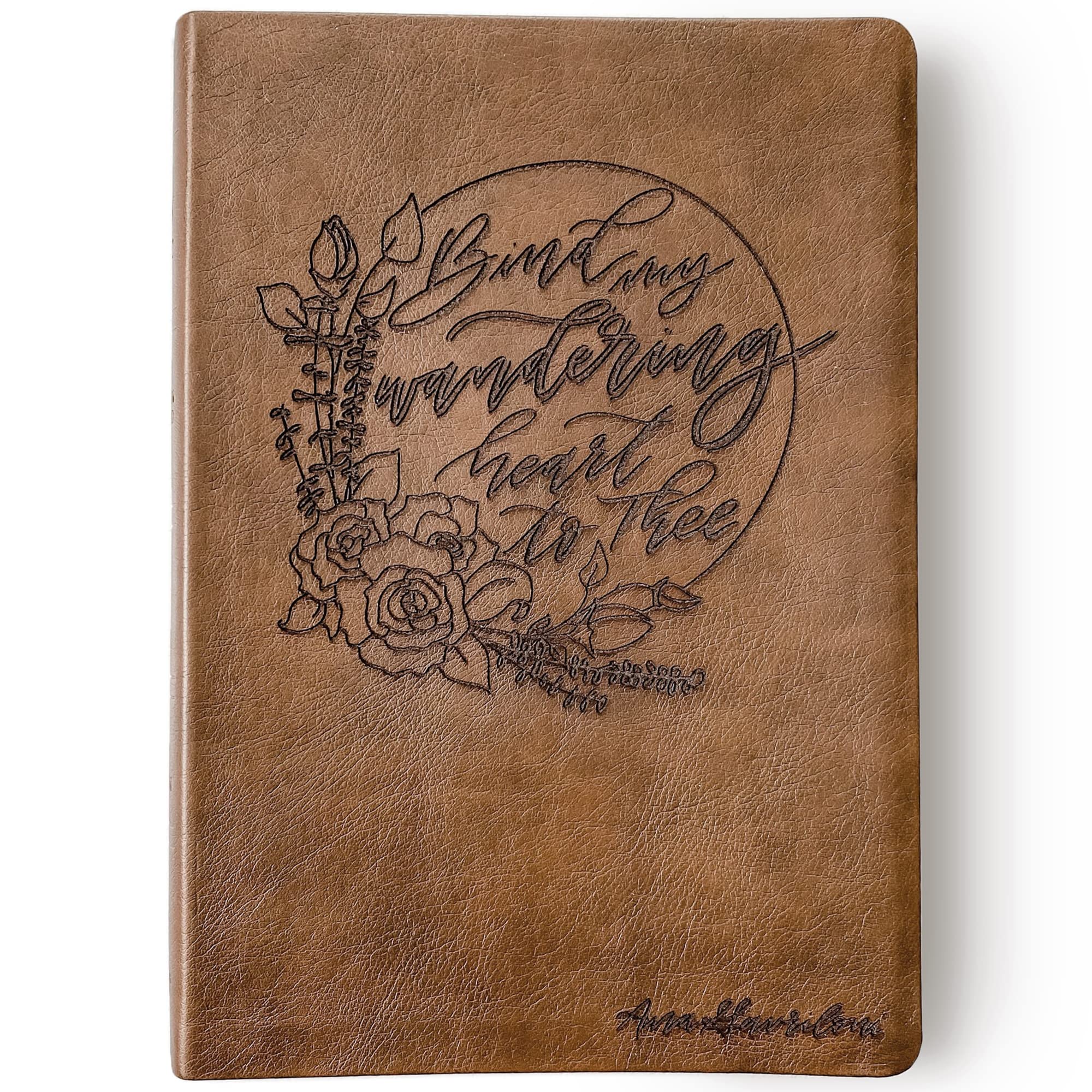 Hand Illustrated Laser Engraved NASB Bible - Large Print Reference Bible with Brown Leather Cover | Custom Name Engraving Available | Perfect for Church, Bible Study & Gift Giving