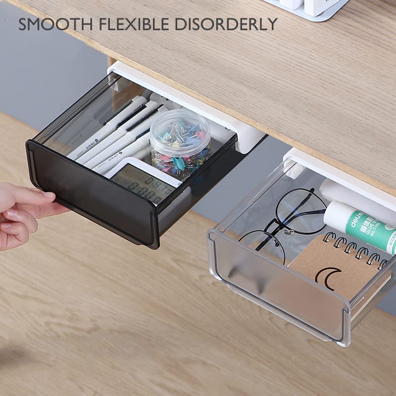 2 Pack Self-Adhesive Under Desk Drawer Organizer - No Drill Hidden Storage for Office, Home & School - Perfect for Storing Pens, Notebooks & Stationery (Easy Slide-Out Mount, Space Saving Solution)
