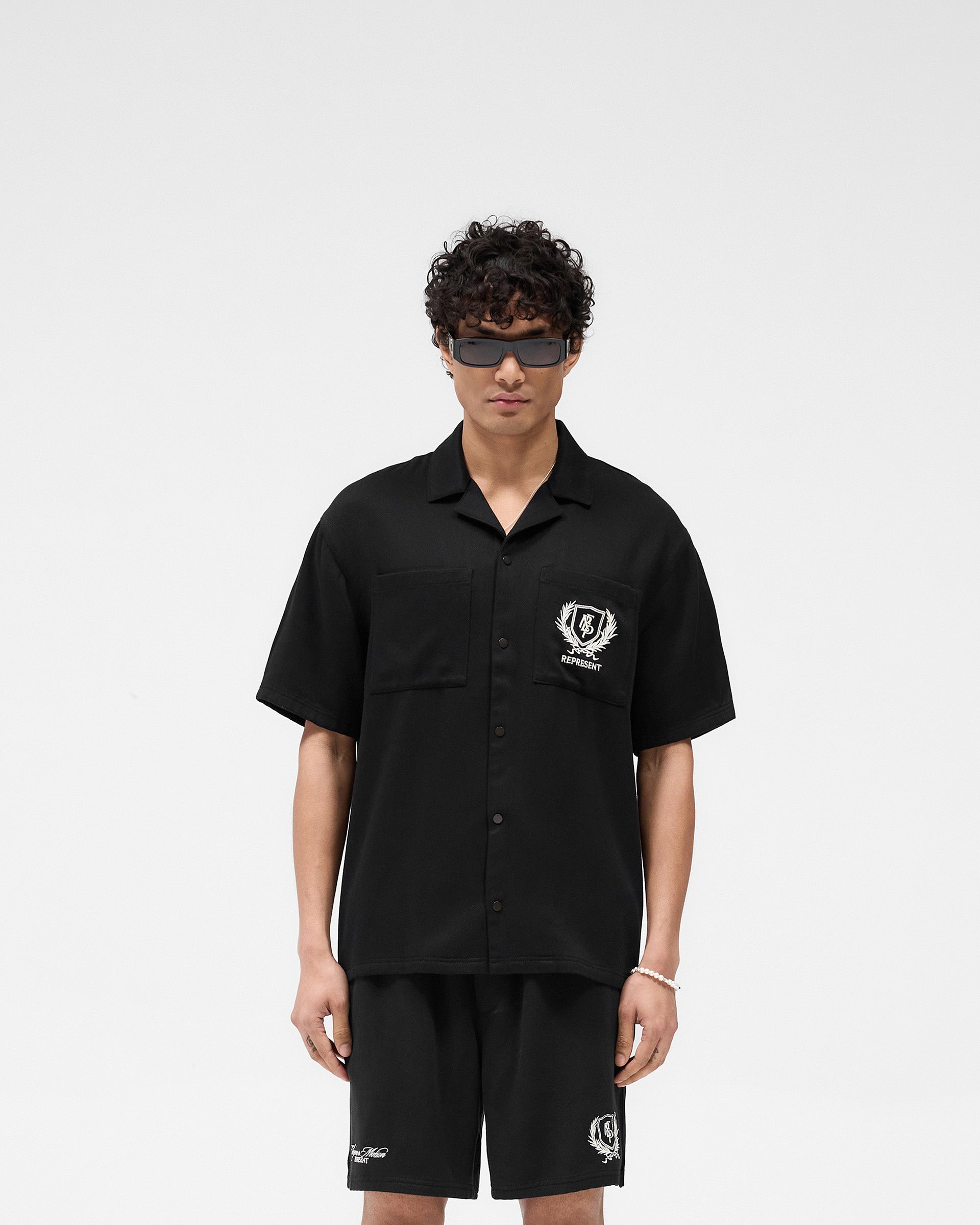 Represent Crest Shirt - Jet Black Men's Casual Button-Up Shirt | Stylish Streetwear for Everyday Wear & Night Out