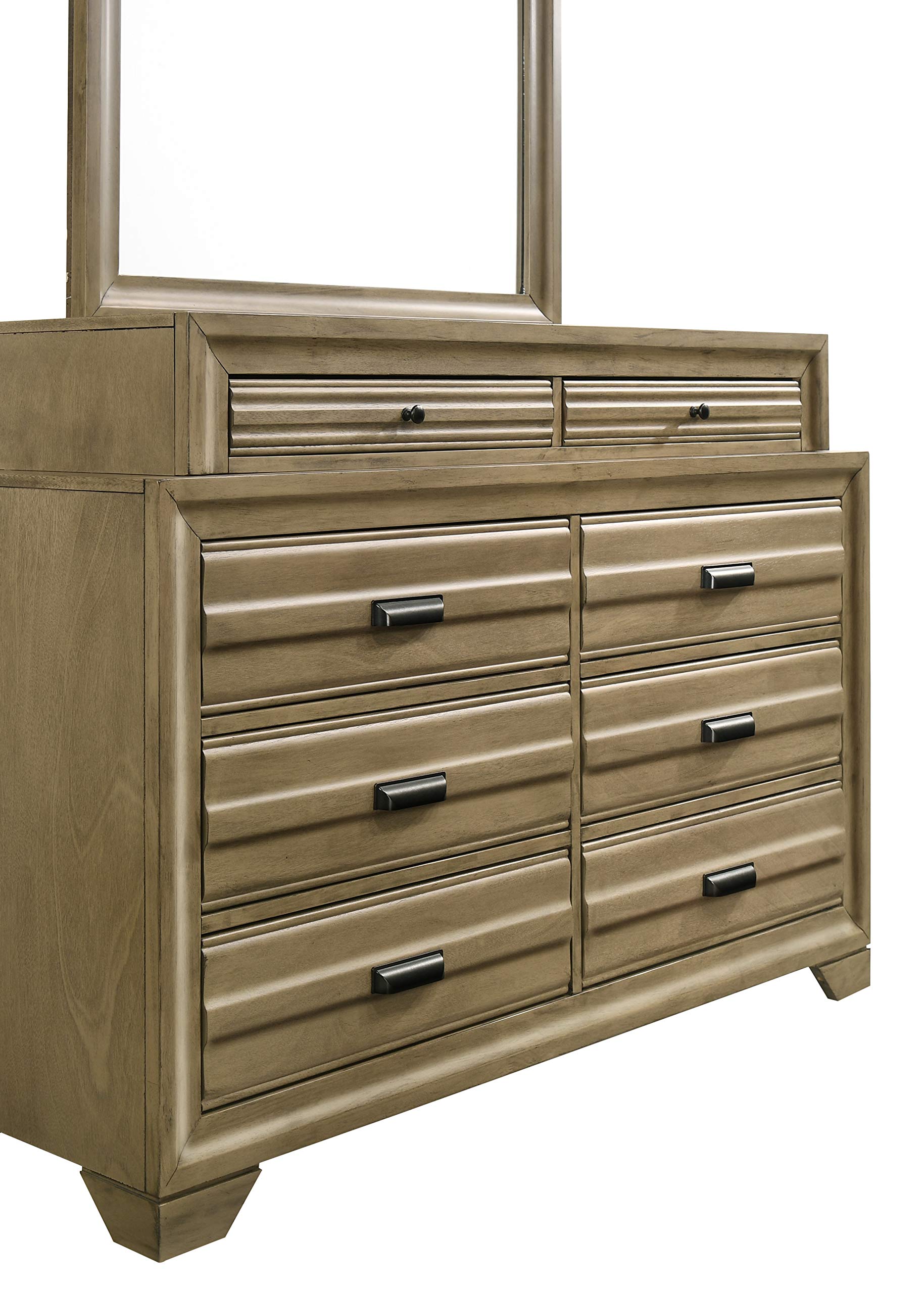 Roundhill Furniture Loiret Wood Storage Platform Queen Bedroom Set with Dresser, Mirror, 2 Nightstands & Chest - Light Gray Finish - Modern Bedroom Furniture for Small Spaces & Guest Rooms