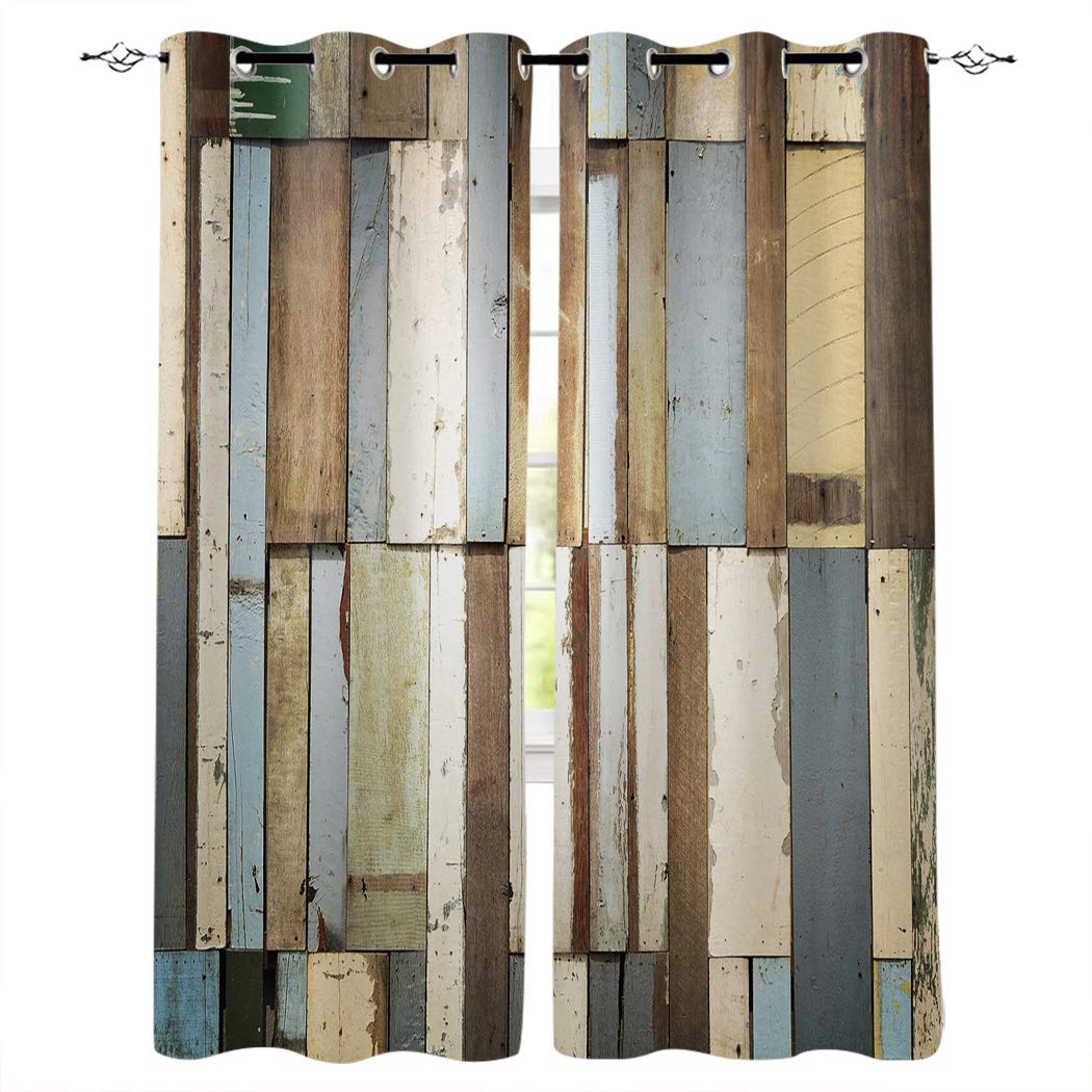 Rustic Old Barn Wood Window Curtains - 52x52 Inch Set of 2 Panels for Living Room, Dining Room & Bedroom | Farmhouse Style Window Treatments for Home Decor