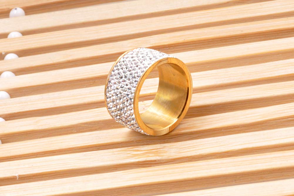 Shining Full Rhinestone Stainless Steel Rings for Women & Men - Gold Plated 8 Rows Crystal Jewelry Set - Elegant Wedding, Party & Everyday Fashion Accessories