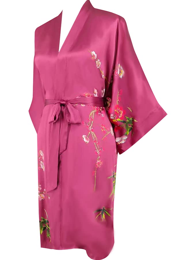 Women's 100% Pure Silk Kimono Robe - Short Sleeve Bathrobe & Pajama Set for Spa, Lounge & Sleepwear | Elegant Homewear & Bridal Gift Idea