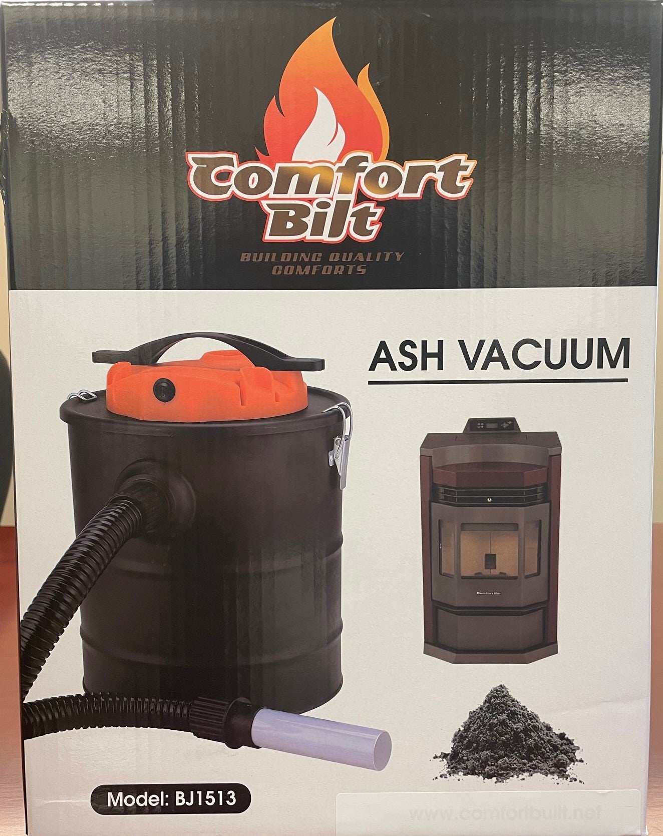 Comfortbilt BJ1513 Black Metal Ash Vacuum - Powerful Fireplace & Wood Stove Cleaner for Easy Ash Removal - Perfect for Home, Garage & Outdoor Use