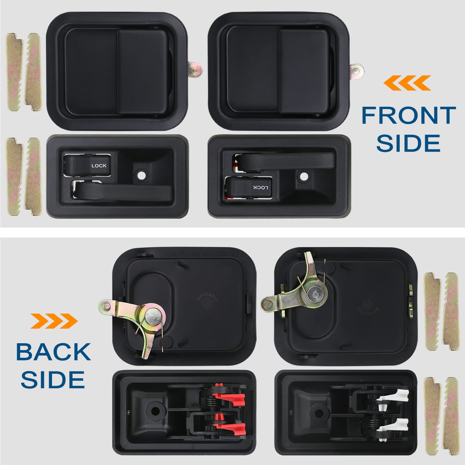 APPERFiT Jeep Wrangler YJ TJ 1991-2006 Replacement Door Handles - Exterior & Interior Set with Keepers (Fits Full Doors, Replaces OEM 55176382AE 55176383AE 55176477AB 55176476AB) - Perfect for Off-Roading & Daily Driving Upgrades