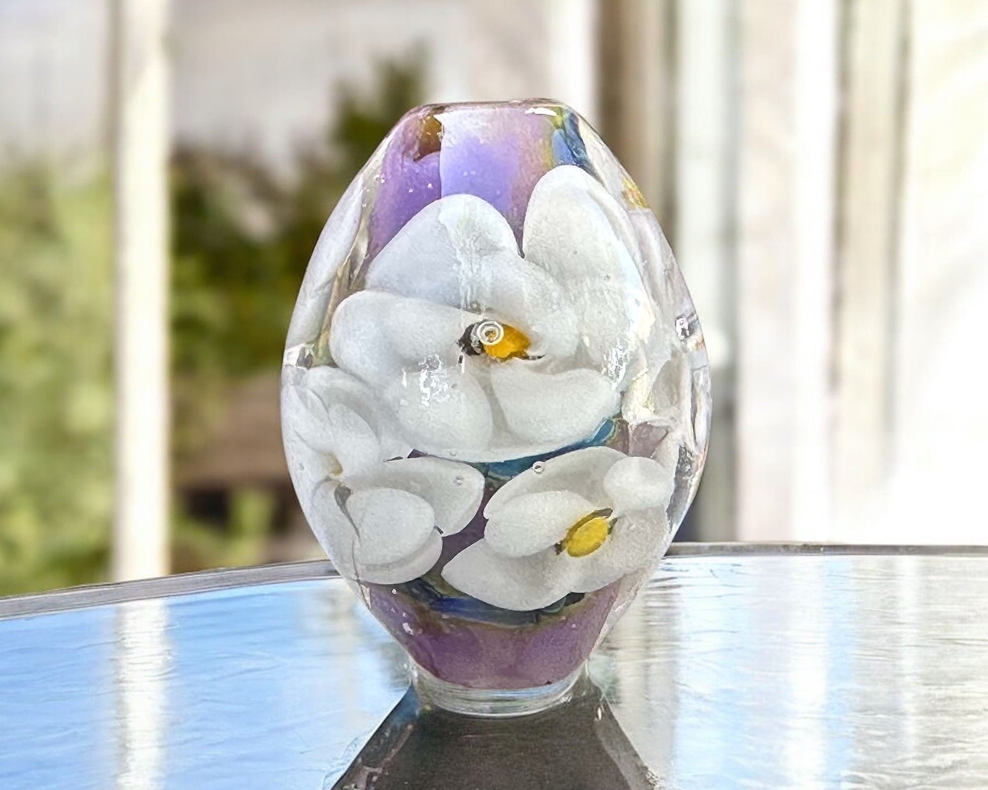 White Lavender Floral Lampwork Glass Focal Bead for Jewelry Making - DIY Necklace, Bracelet & Craft Projects - Handmade Artisan Bead for Boho Style Accessories