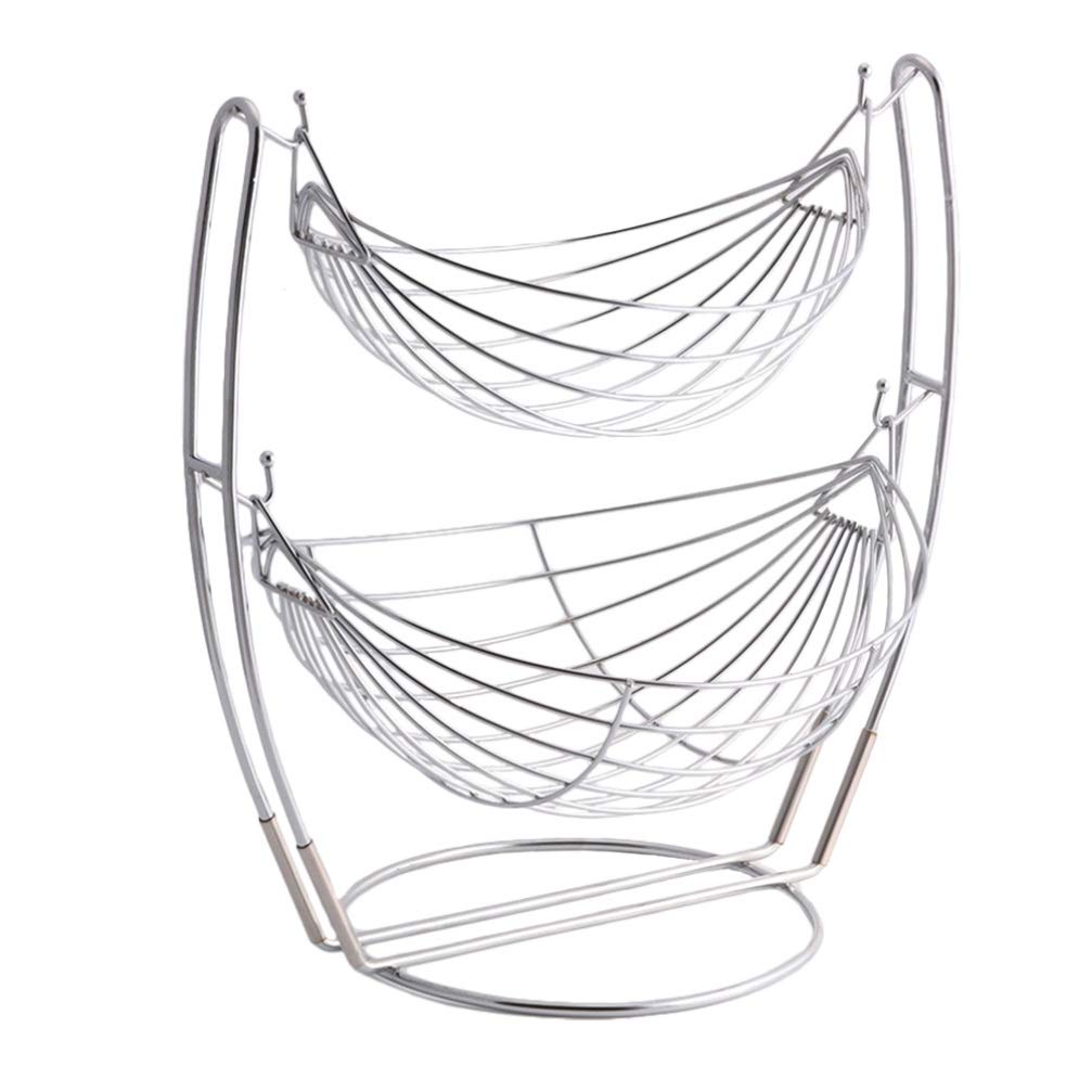 Stainless Steel 2-Tier Fruit Basket - Countertop Wire Fruit & Vegetable Storage Organizer for Kitchen, Dining Table, Pantry | Rustproof & Durable Kitchen Decor
