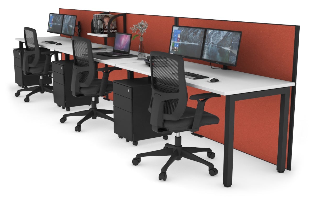 Horizon Quadro 3-Person Office Workstation with Square Legs - 1400L x 700W Dimensions - Perfect for Collaborative Workspaces, Home Offices & Modern Business Environments